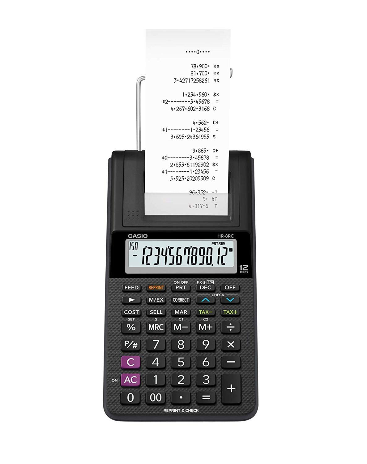 Casio HR8RCBK Mini Printing Calculator, Black