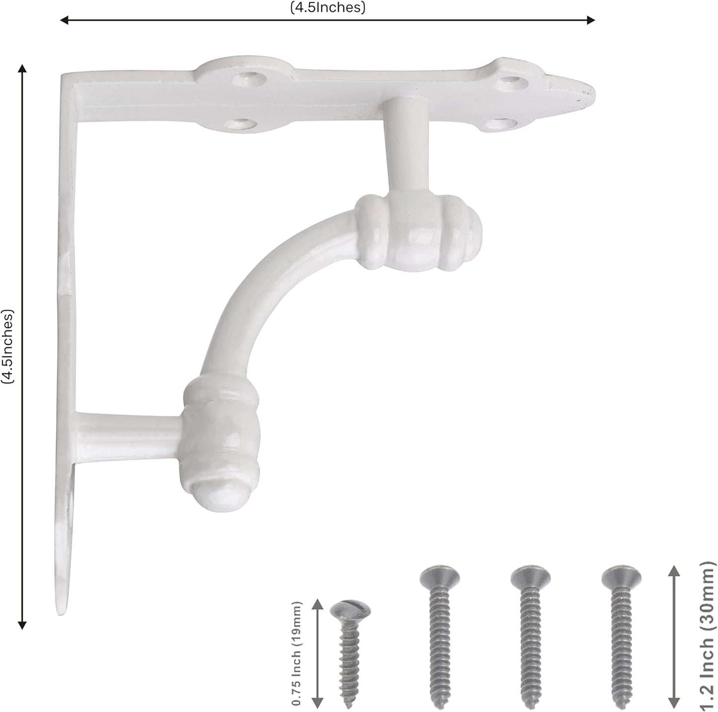 Wall Shelf Brackets, 9.25 inches, Set of 4 Ornate Pattern in White Finish Bracket, Includes Mounting Hardware