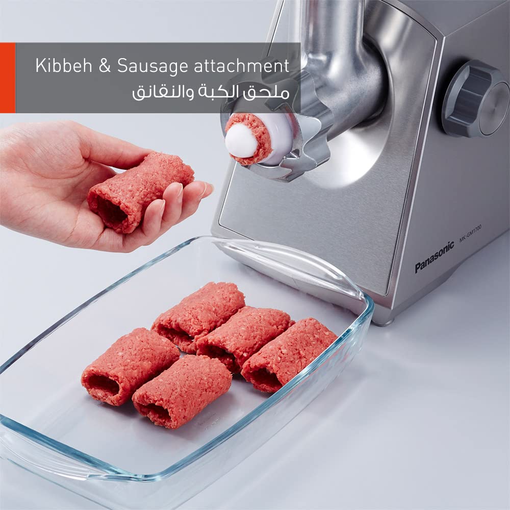 Panasonic Meat Mincer/Grinder/SaUSage/Kibbeh Maker, 1700W, Mk-Gm1700, Silver, Japan Blade, 1 Yr. Warranty