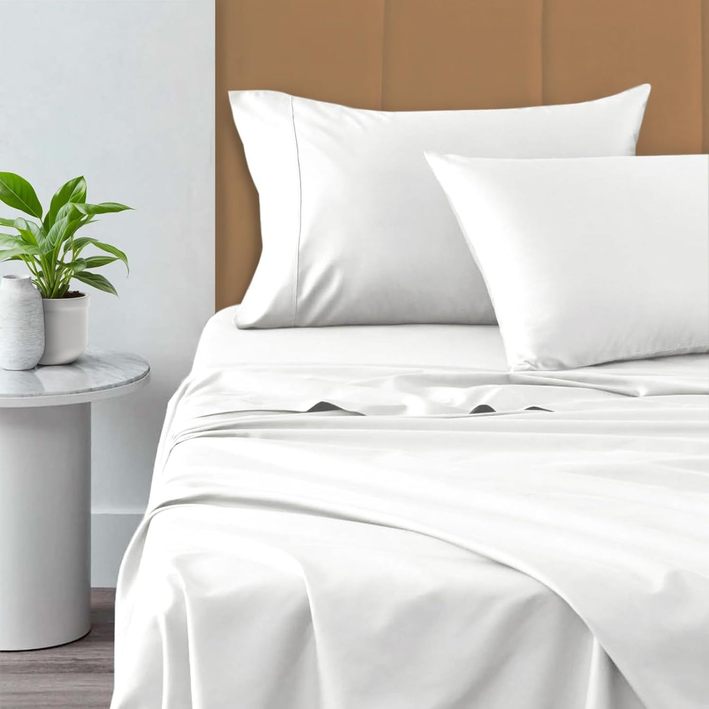 Pizuna Pure 100% Cotton Sheets Full Size, 800 Thread Count Long Staple Cotton Crisp Sateen Sheets Full with 15in Deep Pocket (Combed Simply Taupe)