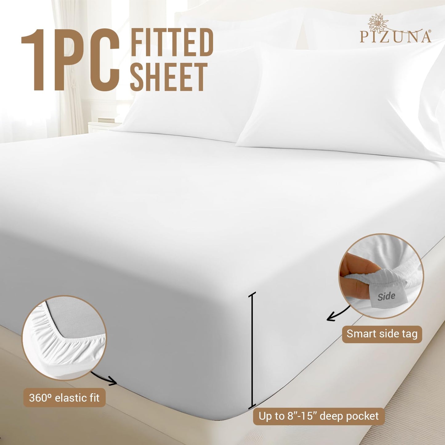 Pizuna Pure 100% Cotton King Sheet - 800 Thread Count Long Staple Cotton Thick Sateen Weave 15inch Deep Pocket Fitted Sheet (Combed Black)