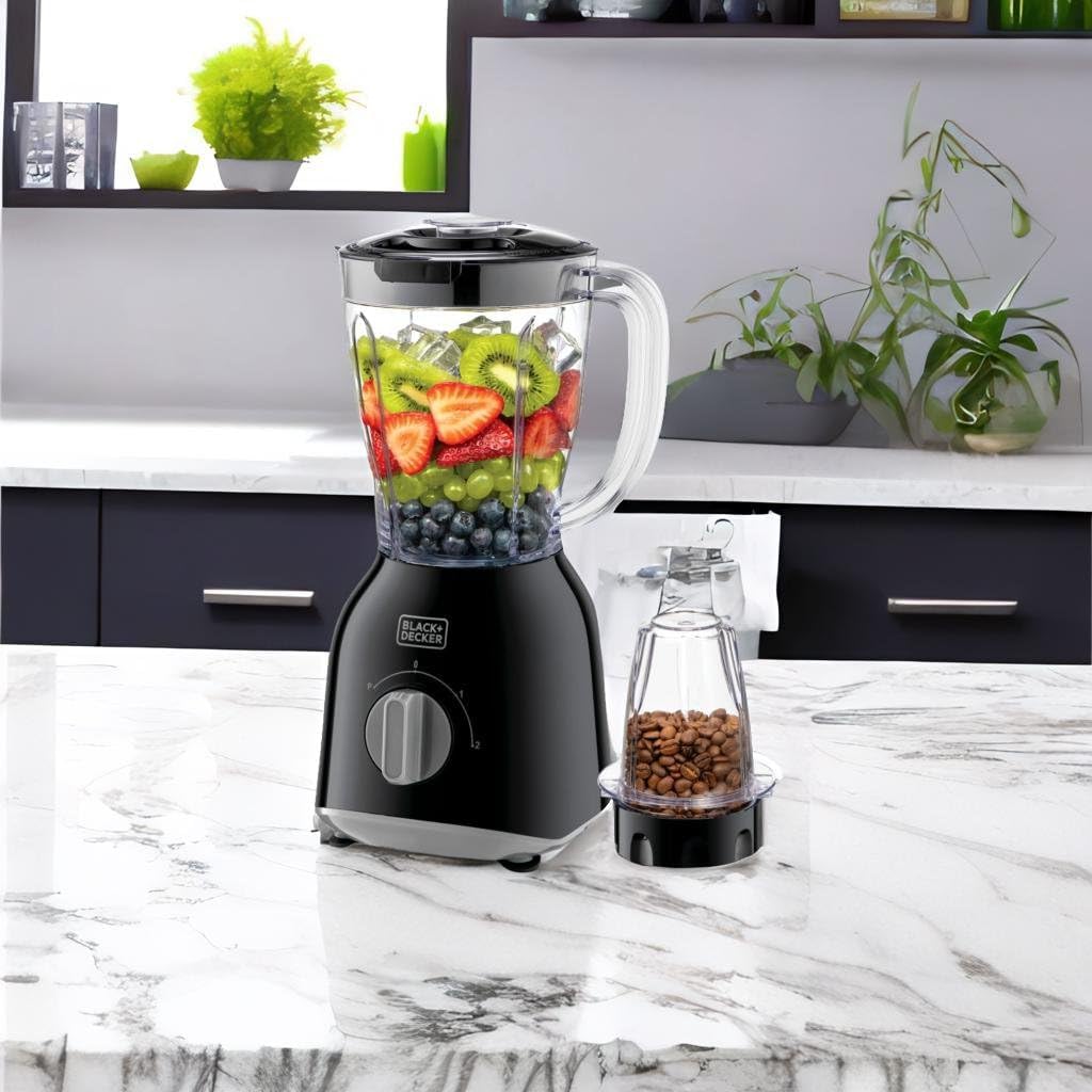 BLACK+DECKER 400W 1.0L Blender With 2 X Blender Jars & Grinder Mill, Black - Bx365Pr-B5,