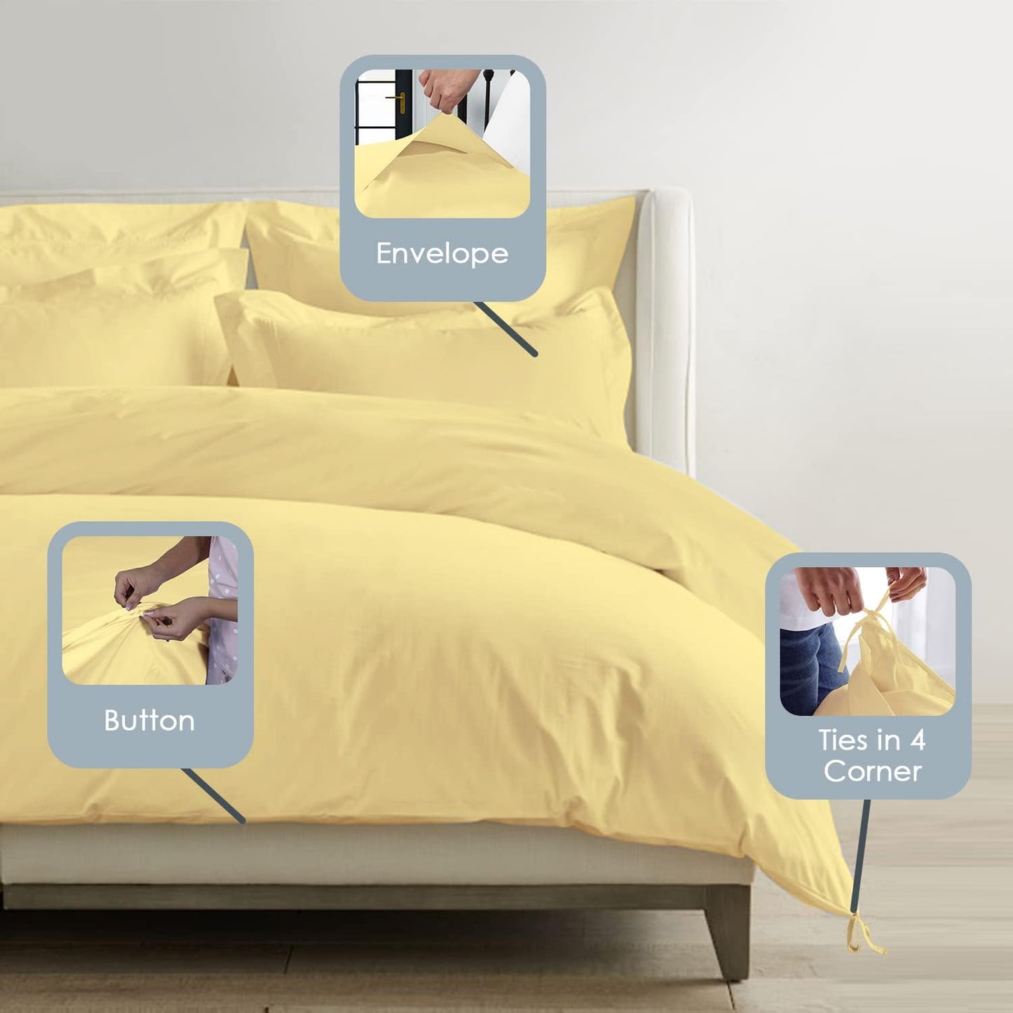 Pizuna Pure 100% Cotton King Duvet Cover Set, 1000 Thread Count Long Staple Cotton Thick Sateen Weave with Button Closure (Combed Baby Blue Cotton Duvet Cover King)