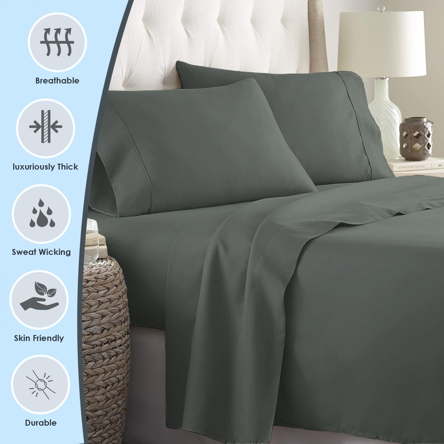 Pizuna Pure 100% Cotton King Duvet Cover Set, 1000 Thread Count Long Staple Cotton Thick Sateen Weave with Button Closure (Combed Baby Blue Cotton Duvet Cover King)