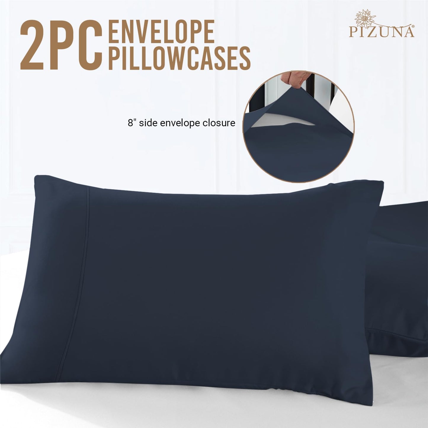 Pizuna Pure 100% Cotton Pillow Cases King Size Set of 2 Baby Blue, 800 Thread Count Long Staple Cotton Thick Sateen with Stylish 4inch Hem (Combed Baby Blue Cotton Pillow Cases King)