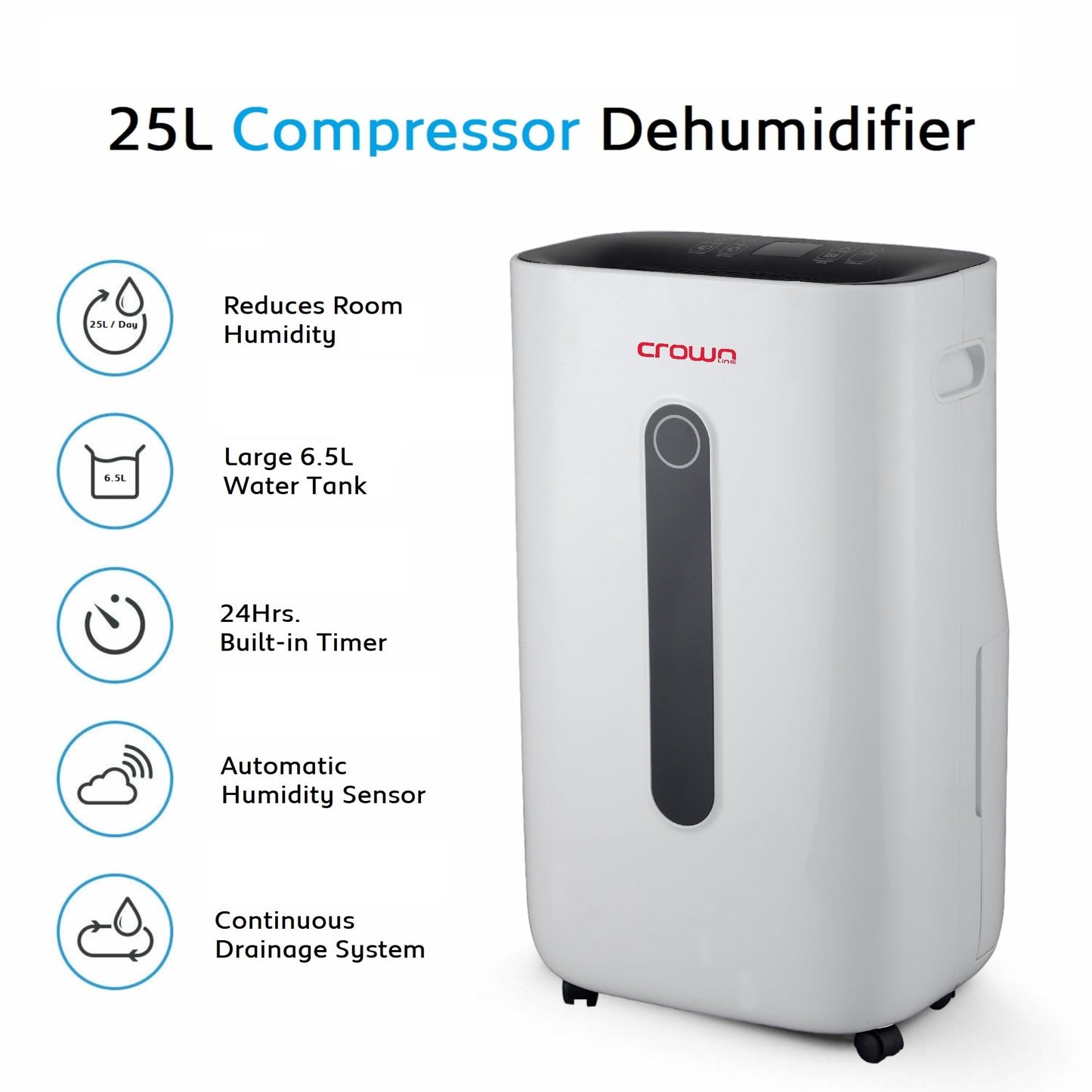Crownline dehumidifier md-231 : 220-240 v, 50 hz, 450w, 2.4 a, r134a/90g, whitemin 1 year manufacturer warranty