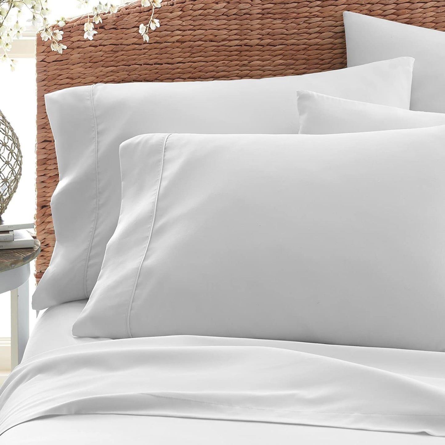 Pizuna Soft 100% Long Staple Cotton Breathable Cool Satin King Pillowcase Set of 2, Ivory, 18" x 18"