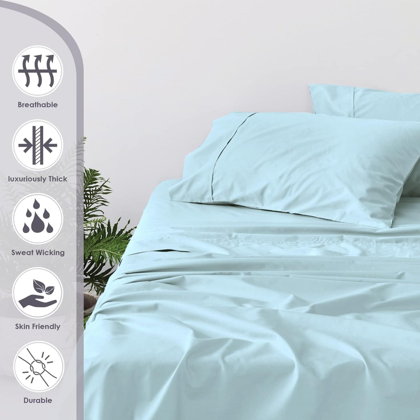 Pizuna 800 Thread Count Cotton King Pillowcases Baby Blue, 100% Long Staple Cotton Smooth Sateen Pillowcase, Cool & Substantial Set of 2 Pillow Covers (Baby Blue King Size 100% Cotton Pillow Cases)