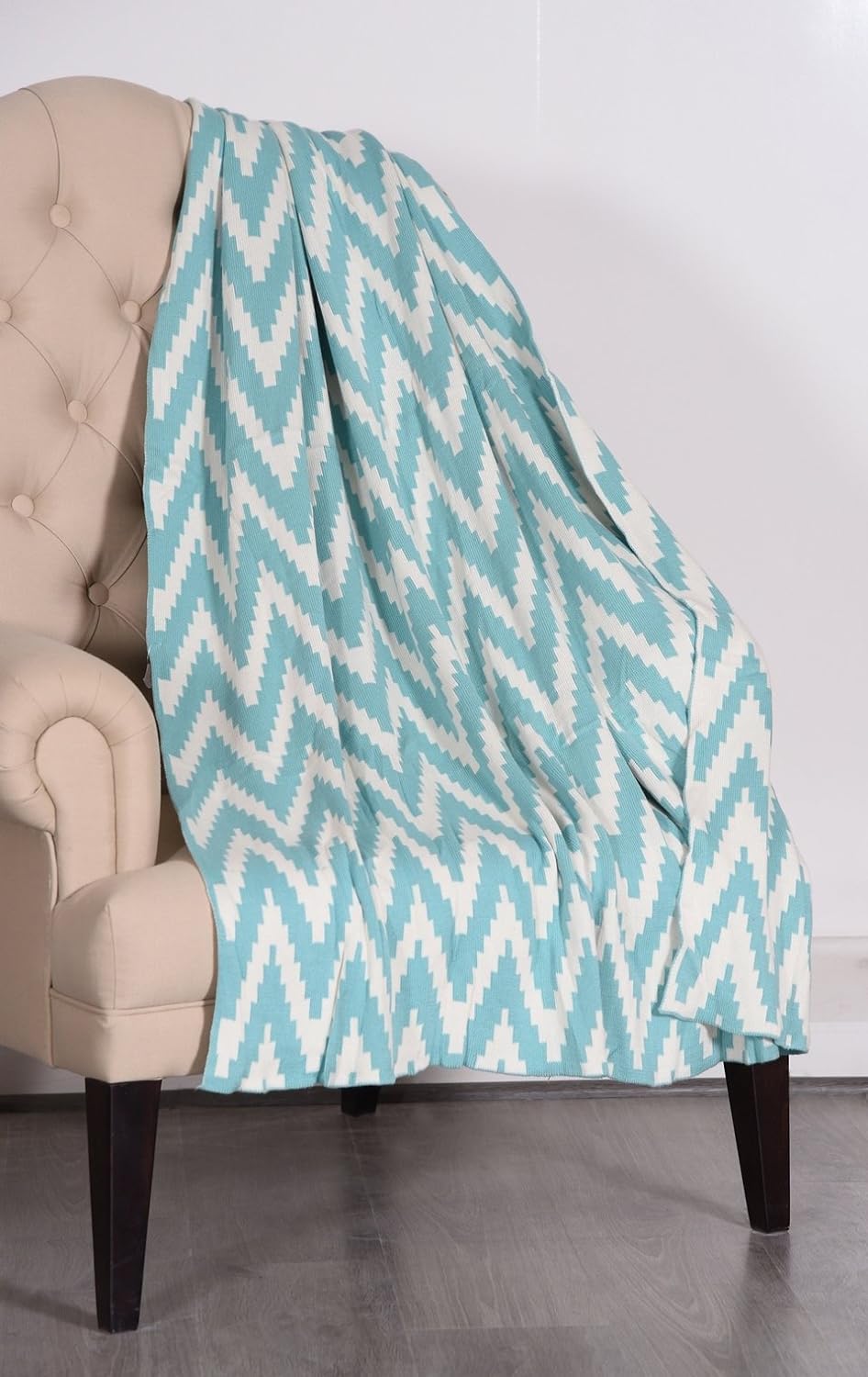 Lavish Touch 100% Cotton Knitted Throw, Blanket for All Season Indoor Outdoor