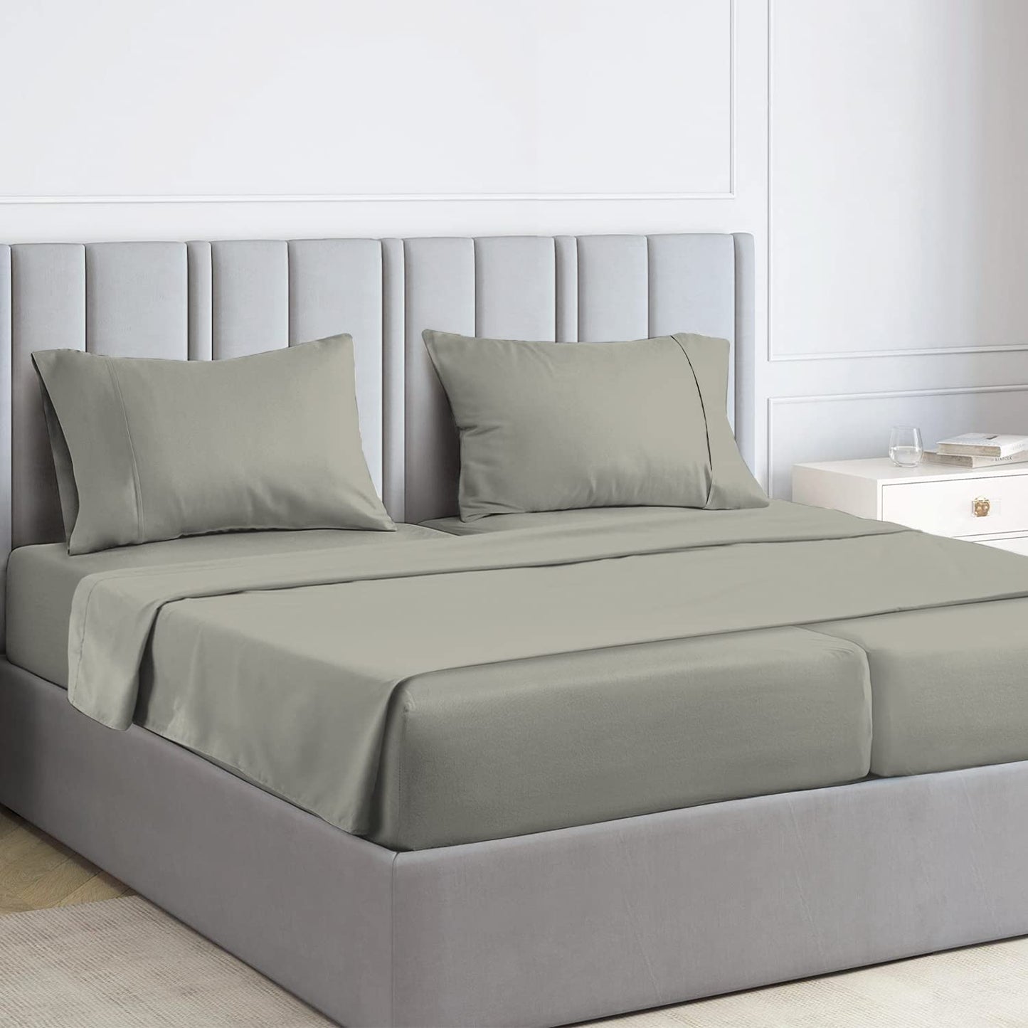 Pizuna Pure 100% Luxury Cotton Full Size Bed Sheets Set Dark Grey, 1000 Thread Count Long Staple Cotton Sateen Thick Sheet & Pillowcase Set, Deep Sheets fits 15" (Combed Cotton Bed Sheets Set)