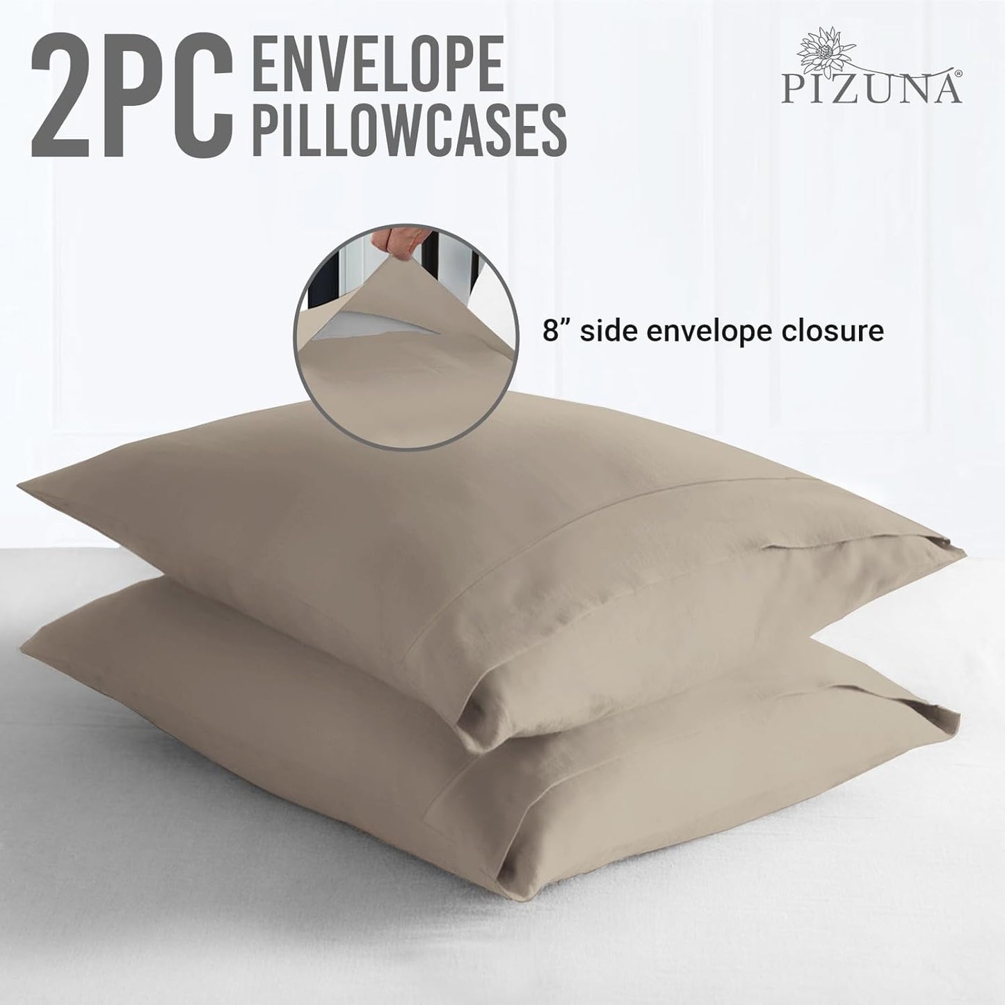 Pizuna Soft 100% Long Staple Cotton Breathable Cool Satin King Pillowcase Set of 2, Ivory, 18" x 18"