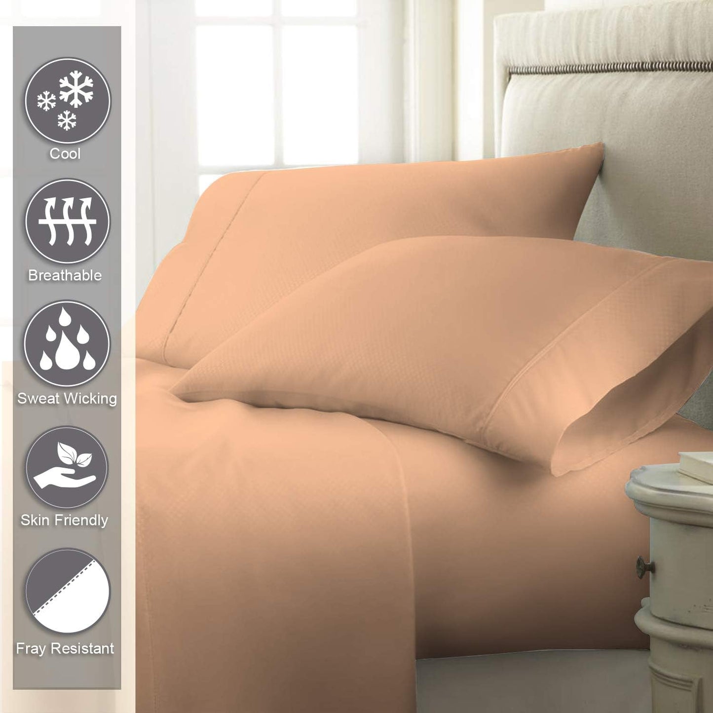 Pizuna Pure 100% Cotton King Size Sheets Set Light Orange, Luxurious 400 Thread Count Long Staple Cotton Sateen Sheets with 15" Deep Pocket (Cotton Bed Sheet Set - 4PC)