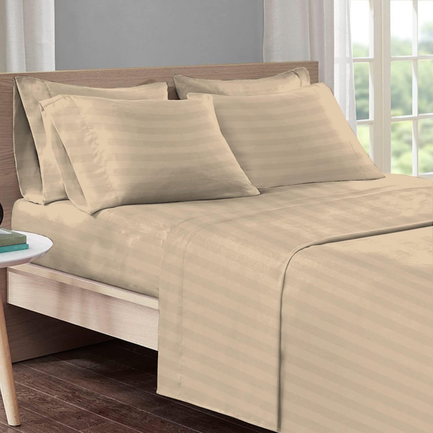 Pizuna Cotton Sheets Full Size, 300 Thread Count Long Staple Cotton Soft Sateen Sheets Full with 15inch Deep Pocket (Combed Checks Luxury Red Cotton Sheets Full)