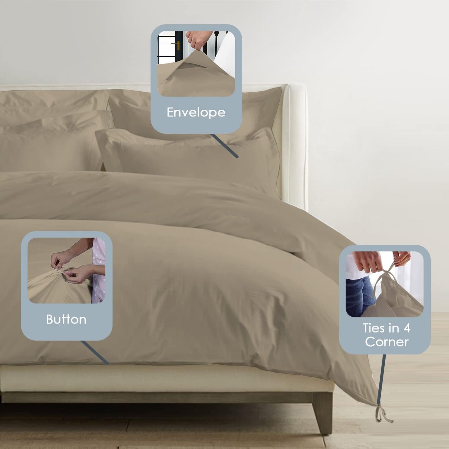 Pizuna Pure 100% Cotton King Duvet Cover Set, 1000 Thread Count Long Staple Cotton Thick Sateen Weave with Button Closure (Combed Baby Blue Cotton Duvet Cover King)