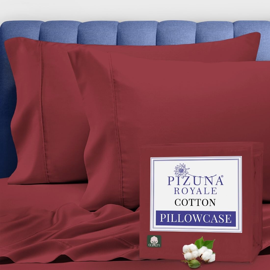 Pizuna 100% Luxury Cotton King Size Pillow Case Dark Blue, 1000 Thread Count 100% Long Staple Cotton Sateen Pillowcase, Pillow Covers with Stylish 4" Hem (Combed Cotton King Pillowcase Set of 2)