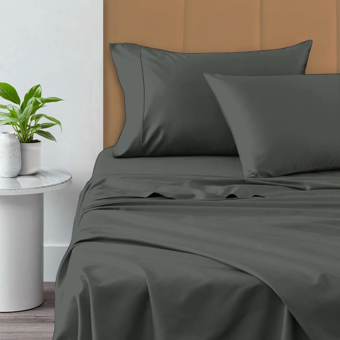 Pizuna Pure 100% Cotton Sheets Full Size, 800 Thread Count Long Staple Cotton Crisp Sateen Sheets Full with 15in Deep Pocket (Combed Simply Taupe)