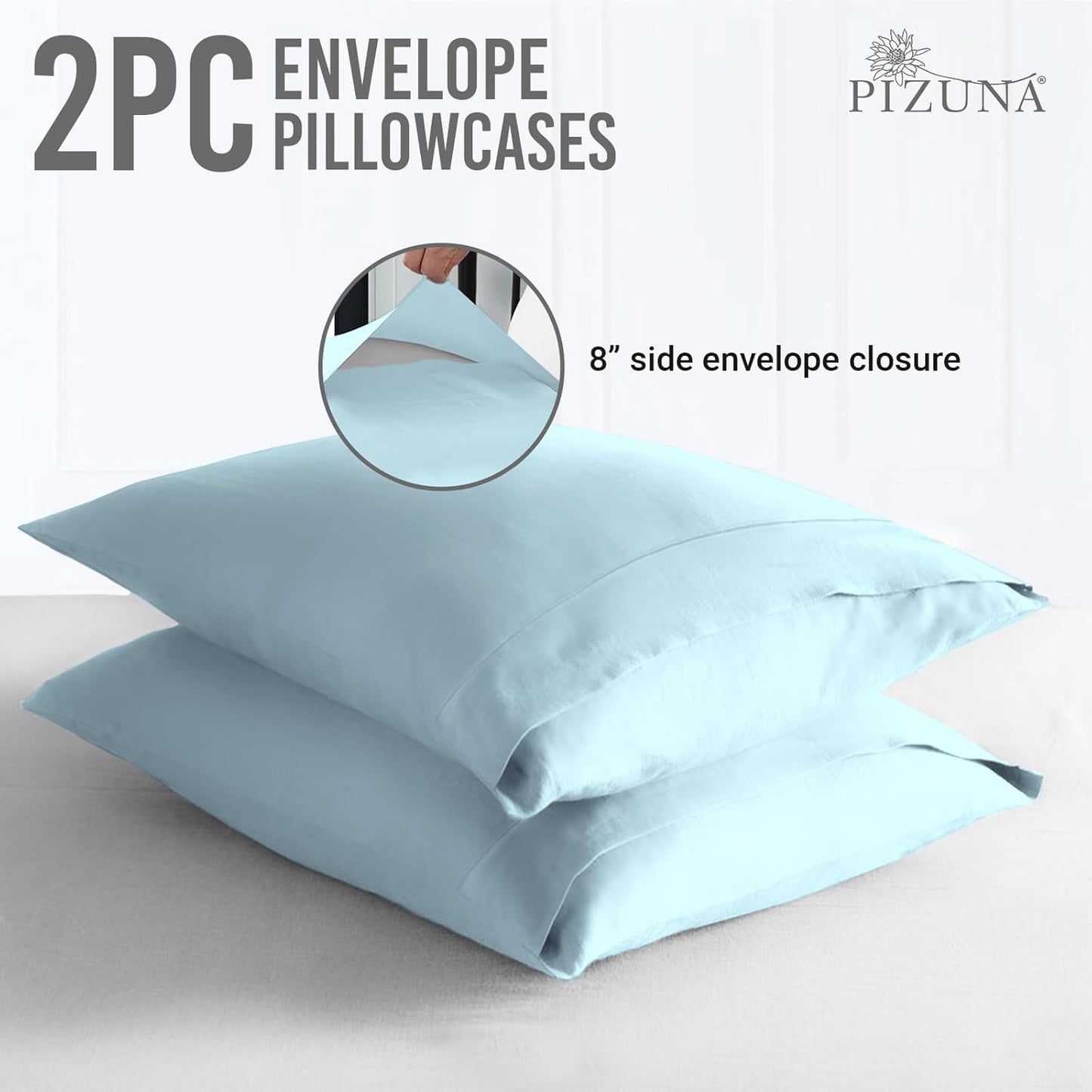 Pizuna Soft 100% Long Staple Cotton Breathable Cool Satin King Pillowcase Set of 2, Ivory, 18" x 18"