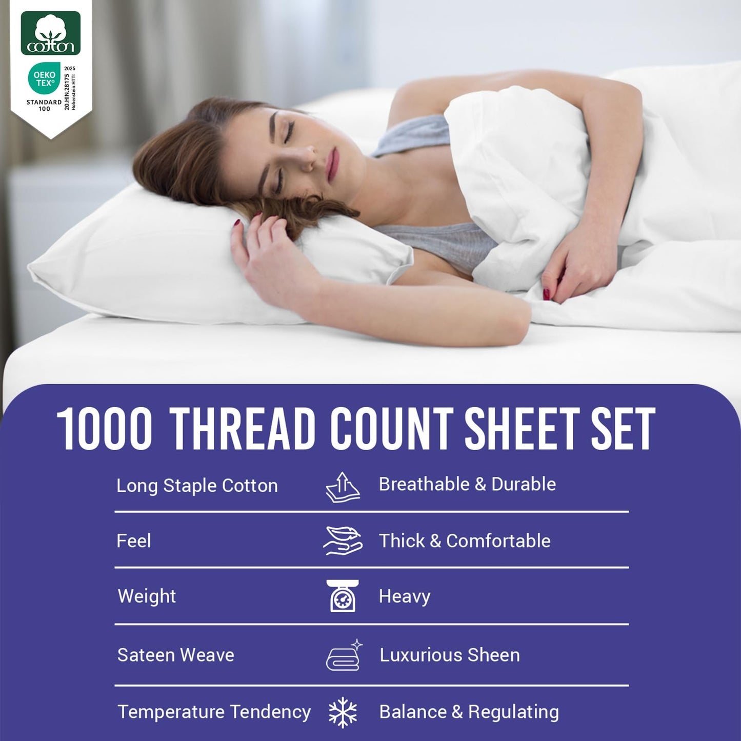 Pizuna Pure 100% Luxury Cotton Full Size Bed Sheets Set Dark Grey, 1000 Thread Count Long Staple Cotton Sateen Thick Sheet & Pillowcase Set, Deep Sheets fits 15" (Combed Cotton Bed Sheets Set)