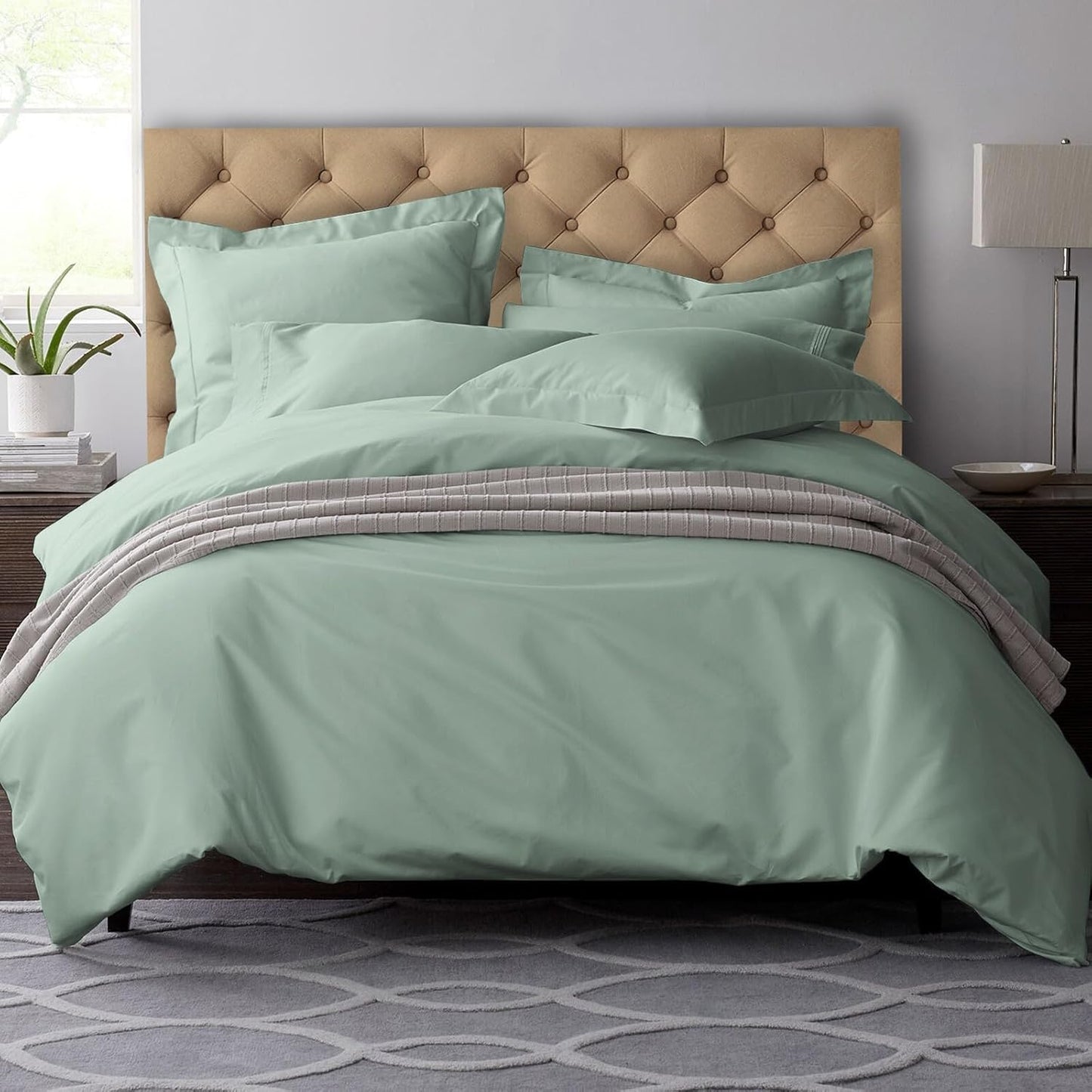 Pizuna Pure 100% Cotton Queen Duvet Cover Set, 600 Thread Count Long Staple Cotton Crisp Sateen Weave with Button Closure (Combed Simply Taupe Cotton Duvet Cover Queen)