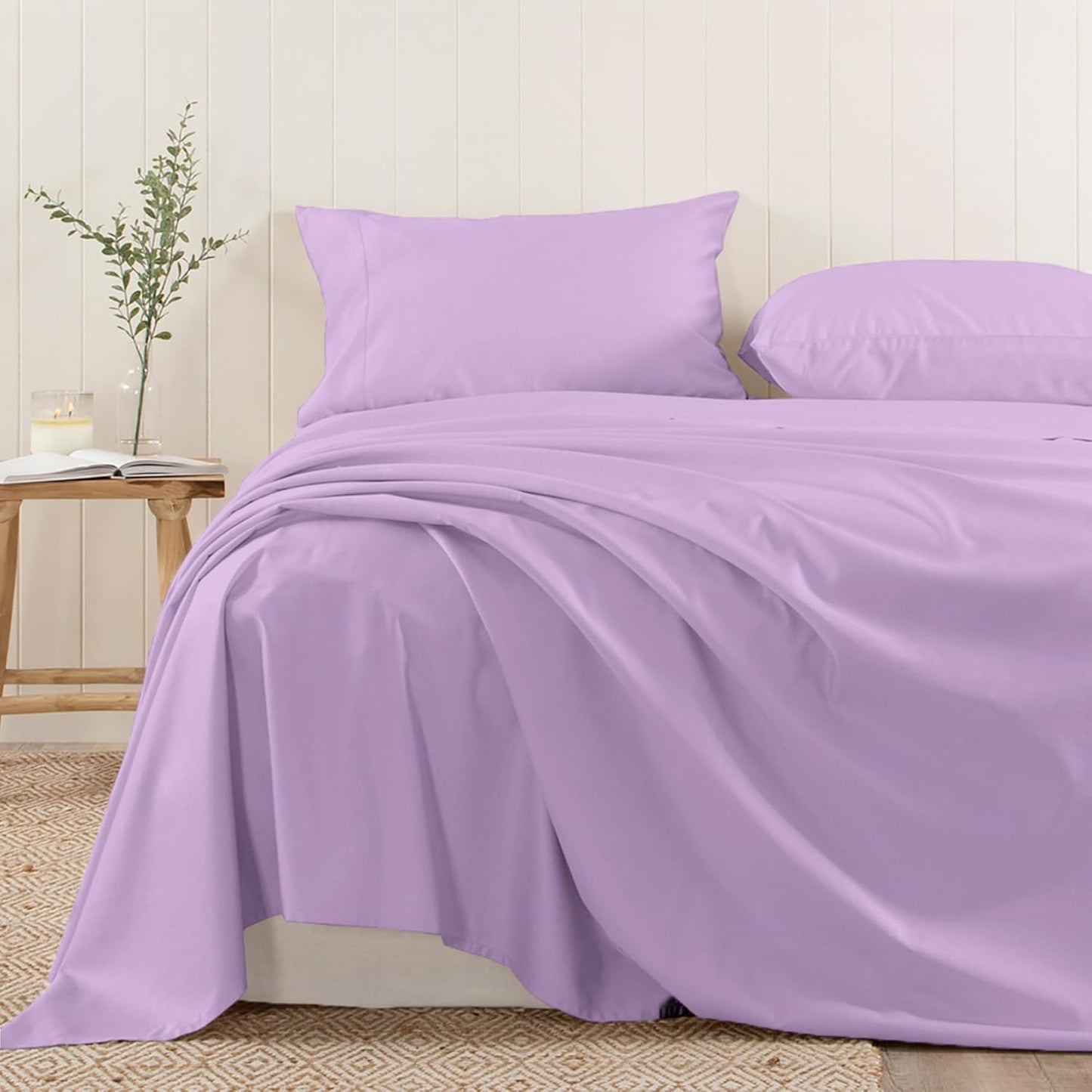 Pizuna Pure 100% Cotton Flat Sheets Only Full Silver (1 PC), 600 Thread Count Long Staple Cotton Crisp Sateen Weave with 4" Hem (Combed Full Flat Sheet Only Cotton)