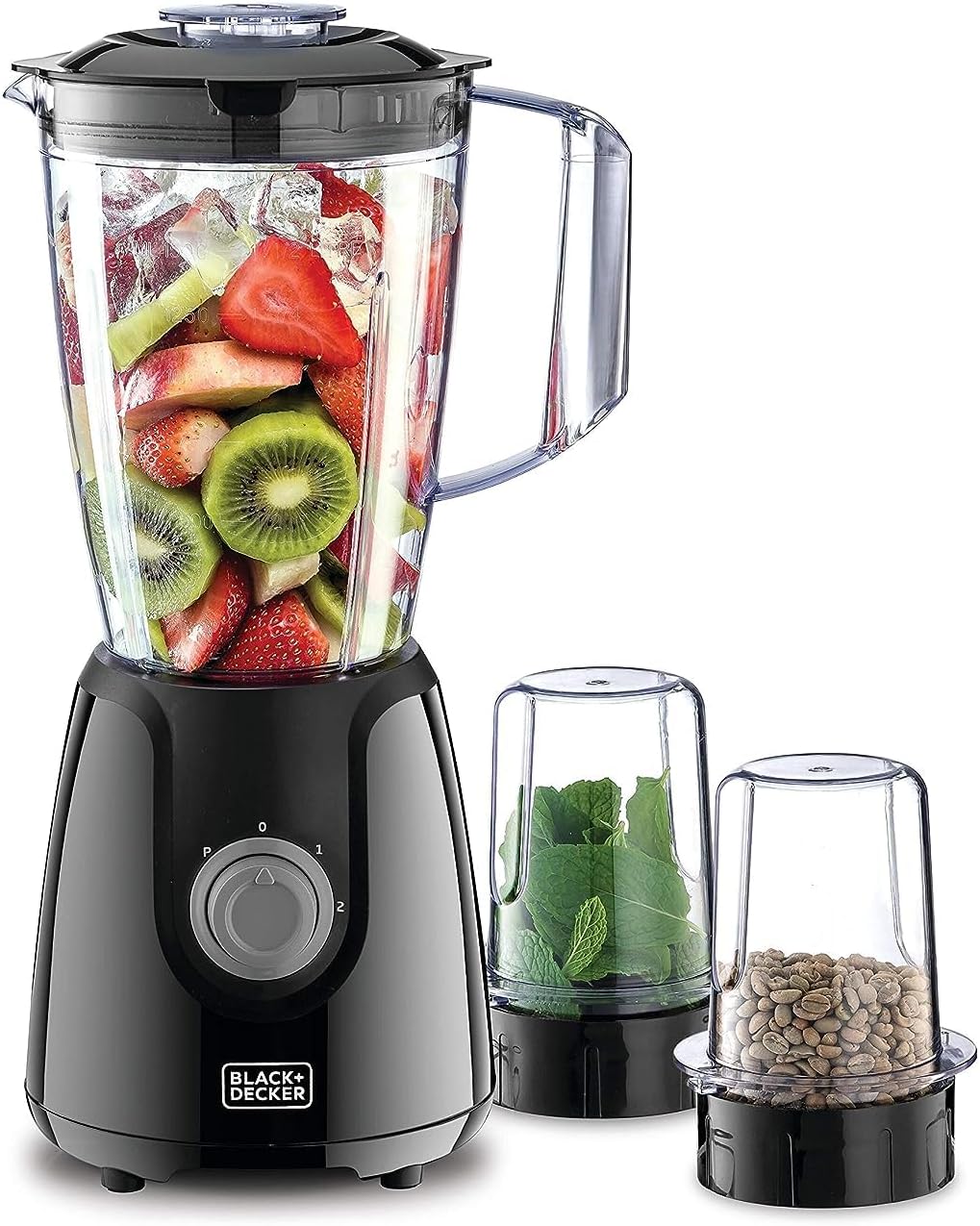 Black & Decker Blender with Grinder Mills, 400W Power, 1.5L with 300ml 2 Grinding Mills, Stainless Steel Blades and Two Pulse Control for Fine and Grinding of Coffee Herbs, 2 years warranty, BX440-B5
