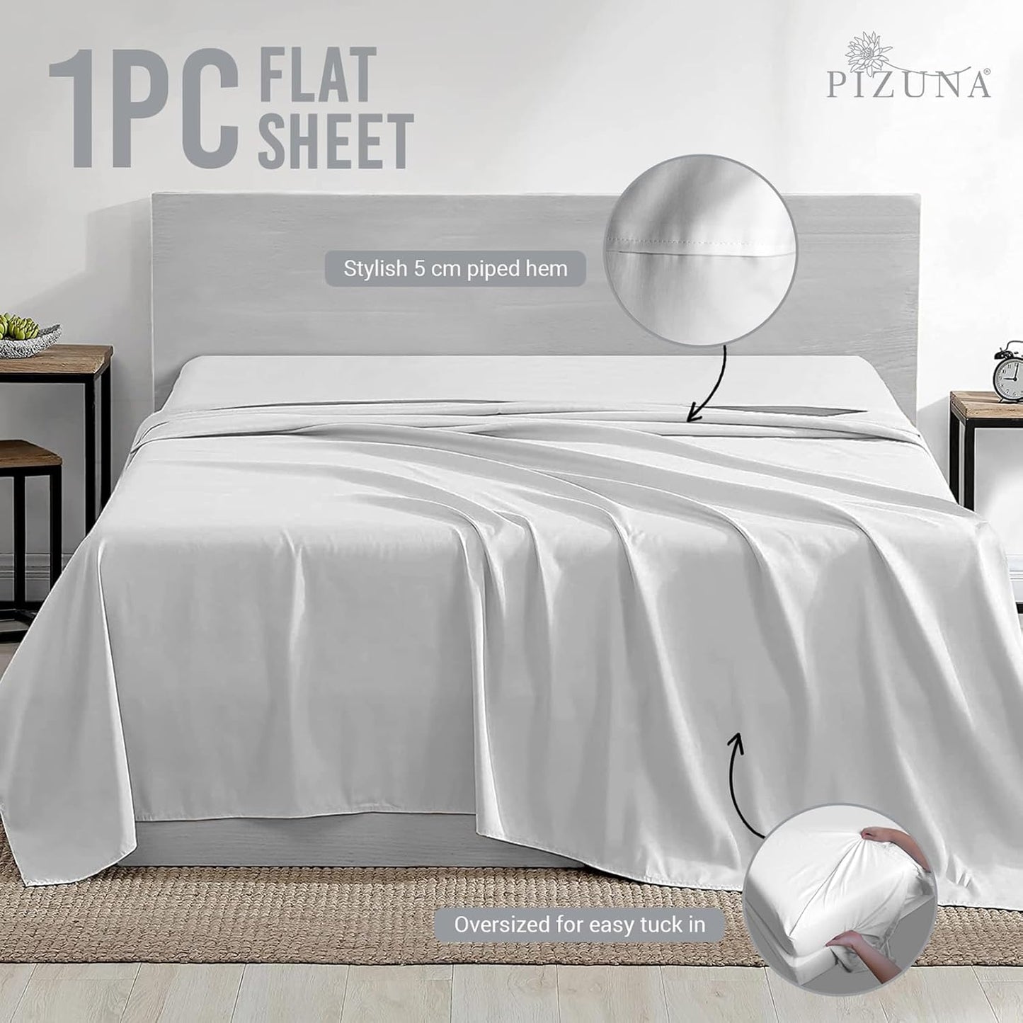 Pizuna Soft 600 Thread Count Cotton Full Flat Sheets White 1pc, 100% Long Staple Pure Cotton, Smooth Sateen Flat Sheet Bed fit Upto 16 inch Deep Pockets (100% Cotton Deep Flat Sheets Full)