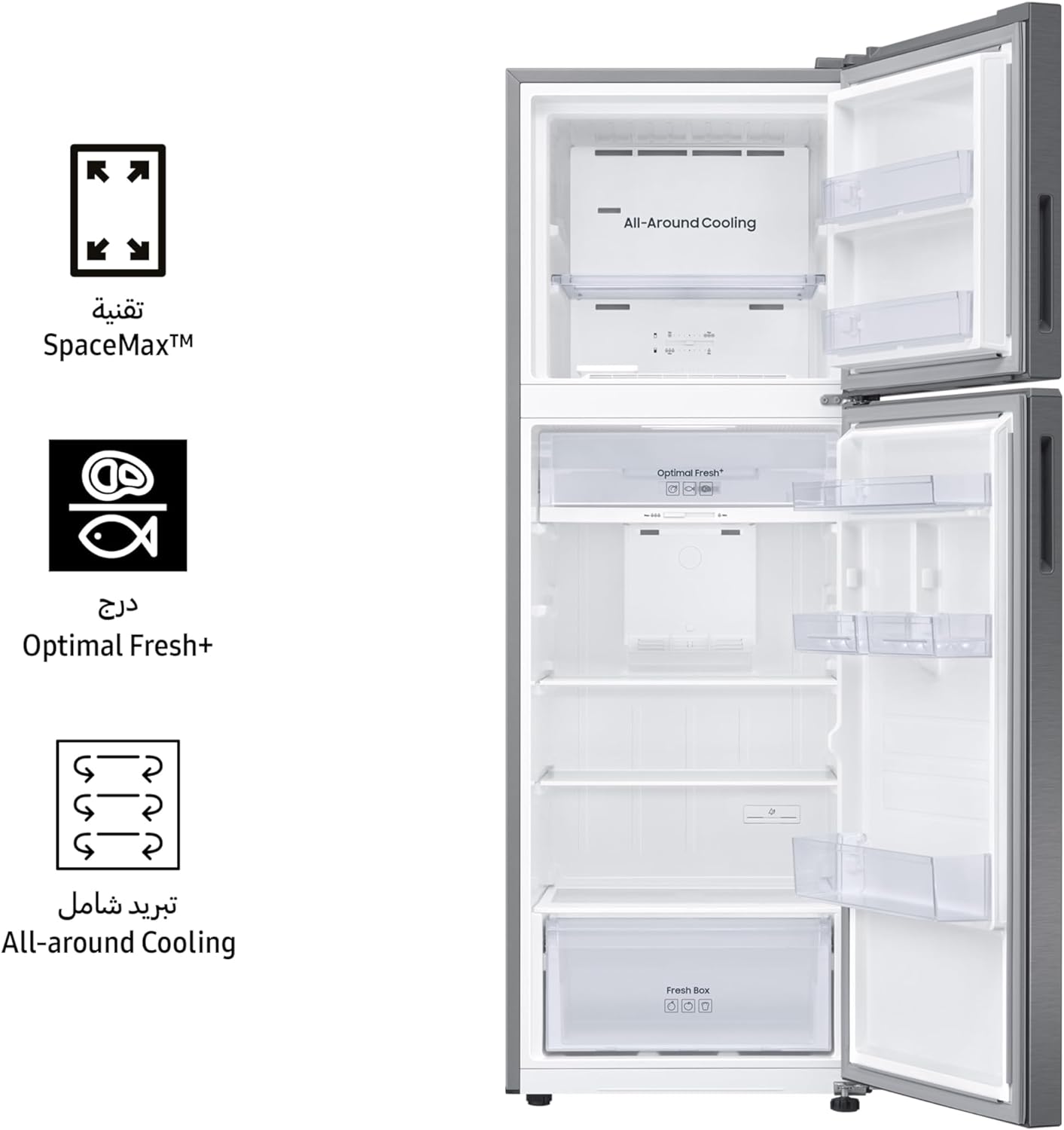 Samsung 304 Liters, Top Mount Freezer, RT31CG5004WWAE, Snow White, SpaceMax Technology, 20 Year Warranty on Digital Inverter Compressor