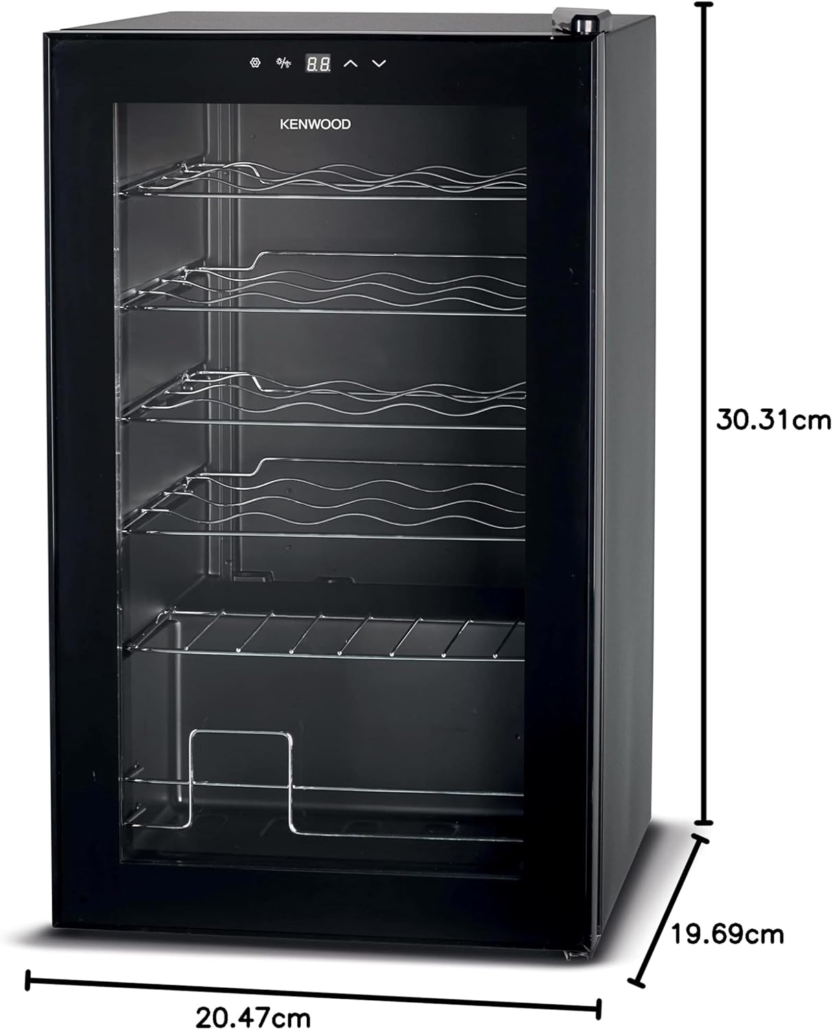 Kenwood Beverage Cooler 24 Bottles Wine Cooler Refrigerator With Double Glass Door, Blue Light, Smart Temperature Control Bcm24.000Bk Black
