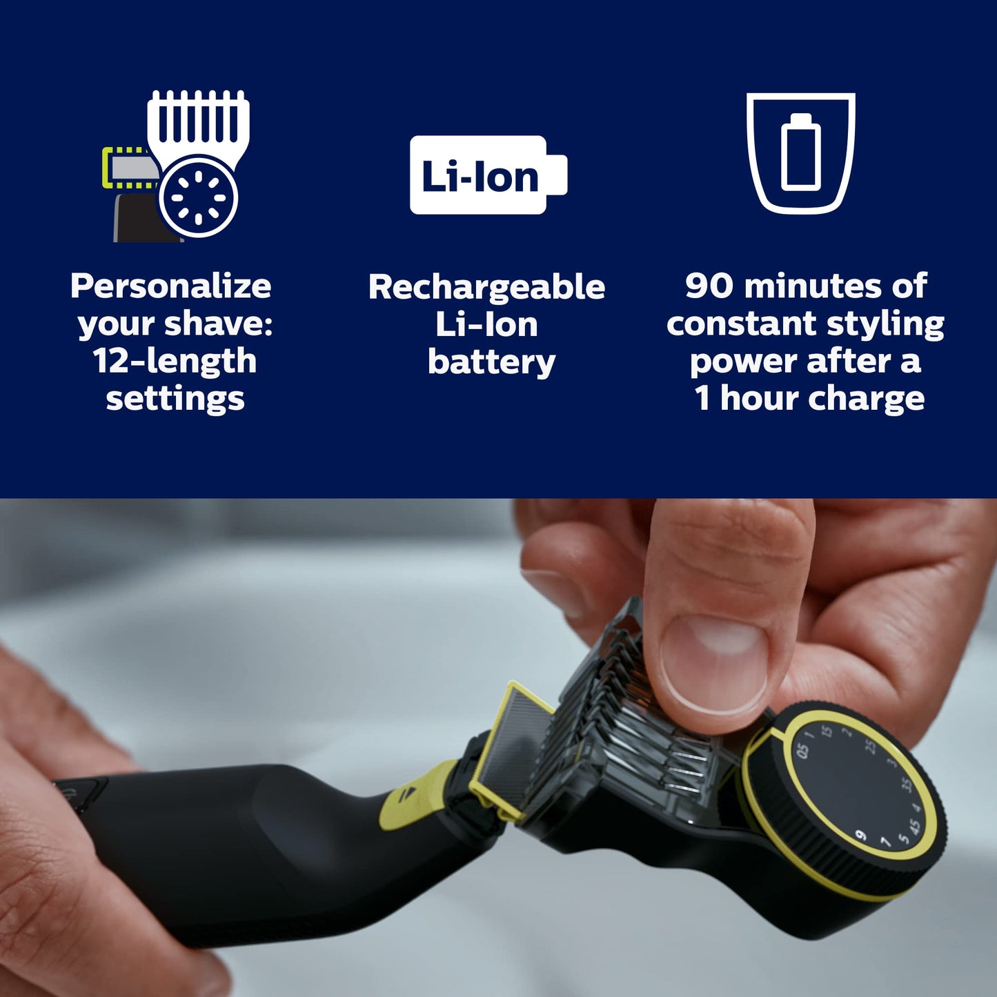 Philips Norelco OneBlade Hybrid Electric Trimmer and Shaver, Frustration Free Packaging, QP2520/90