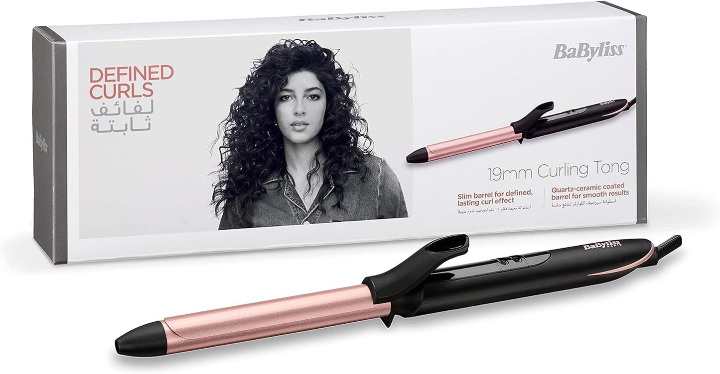 BaByliss Hair Curling Iron, Extensive Wide Reach 32mm Curling Tong Barrel, Ultra-Fast Heat With Led & 6 Temperature Setting 160°C-210°C, 2.5m Ceramics Swivel Cord, C452SDE (Rose Quartz)