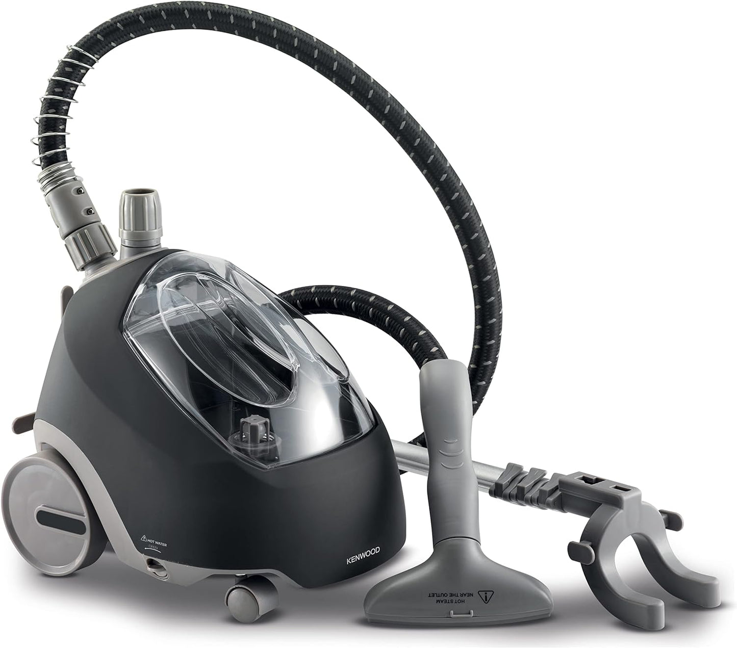 KENWOOD Garment Steamer 1500W with 2L Water Tank Capacity, Rotary Wheels, Folding Rack, Trouser Press, Glove GSP65.500BK Black