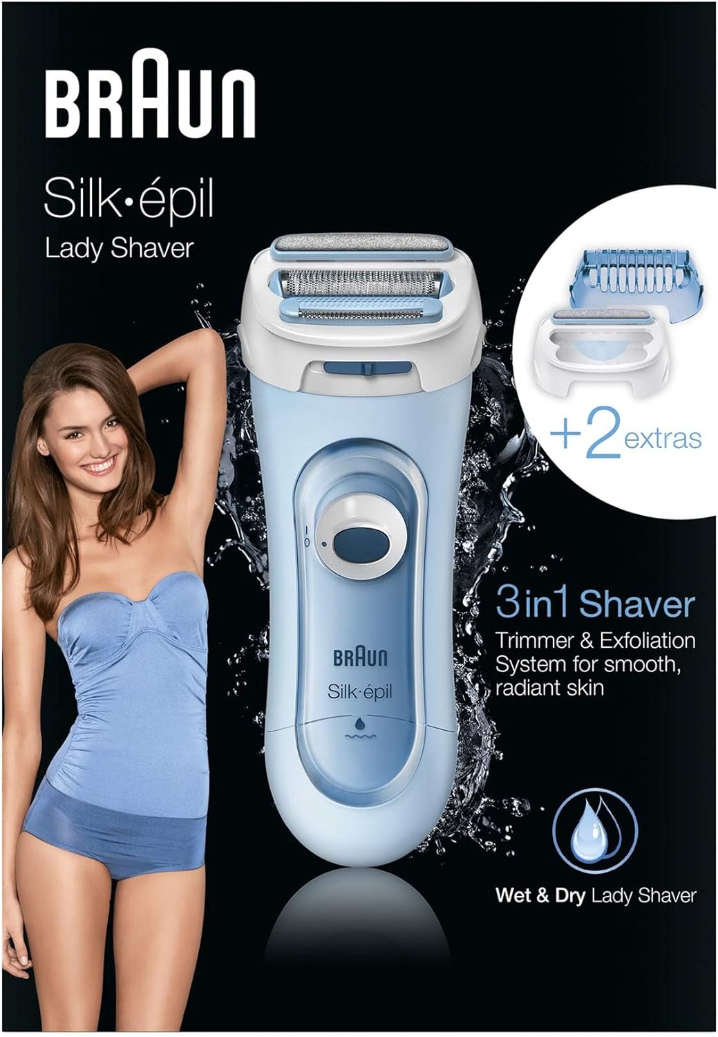 Braun Silk-epil Lady Shaver 5-160 Blue, 3-in-1 Wet & Dry Electric Shaver