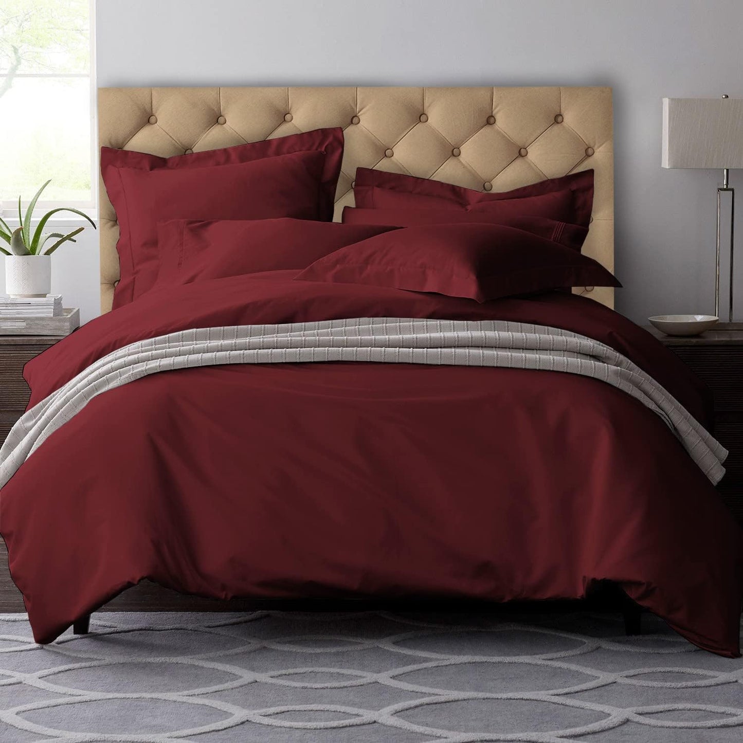 Pizuna Pure 100% Cotton Queen Duvet Cover Set, 600 Thread Count Long Staple Cotton Crisp Sateen Weave with Button Closure (Combed Simply Taupe Cotton Duvet Cover Queen)