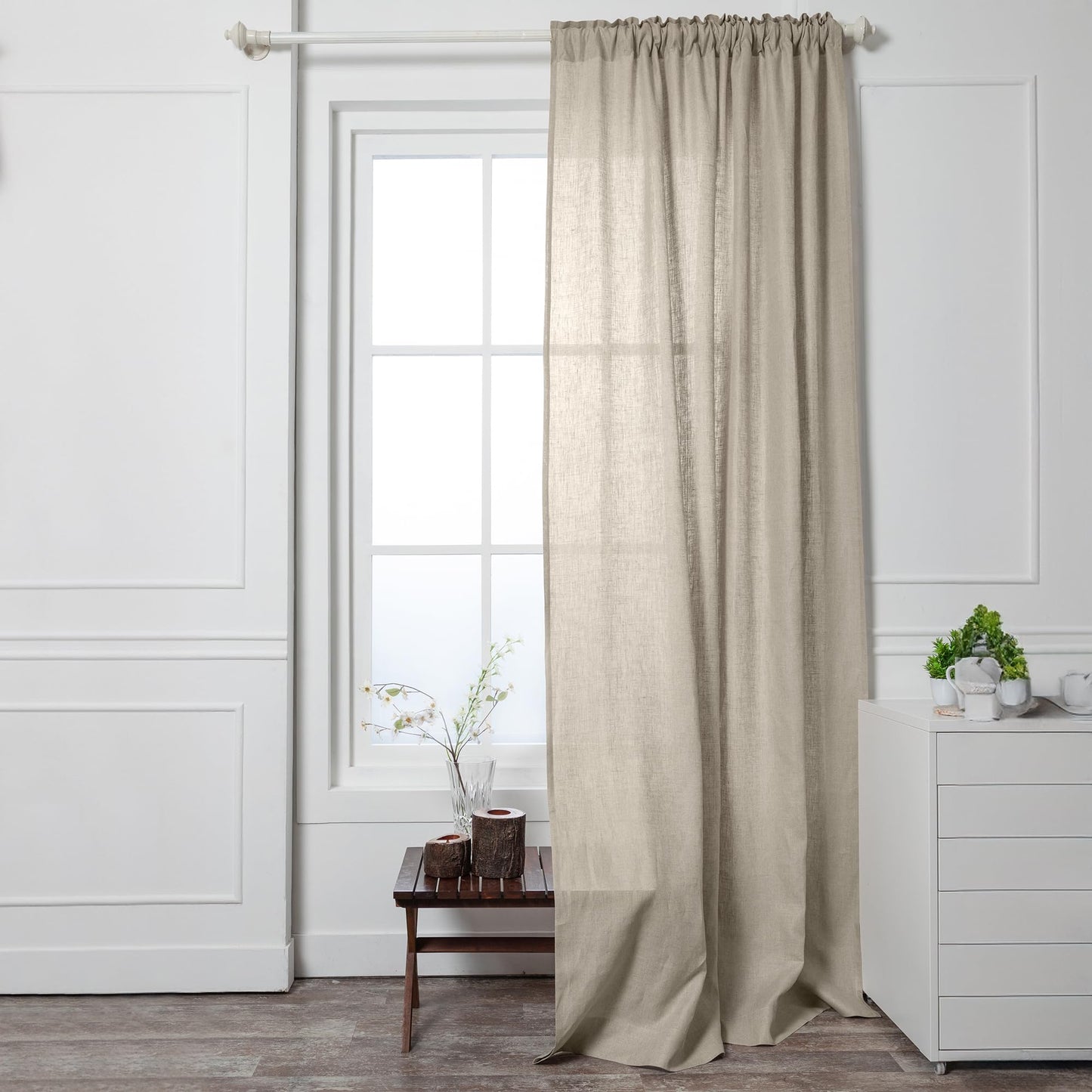 D'Moksha Homes Linen Curtain 108 Inches Long - Black Curtain 52 x 108 Inch 1 Panel - Light Filtering Rod Pocket Curtain - 100% Pure Linen European Flax Window Curtain Panel for Bedroom, Living Room