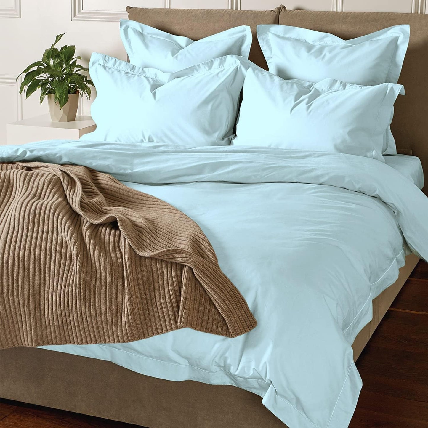 Pizuna Pure 100% Cotton Queen Duvet Cover Set, 800 Thread Count Long Staple Cotton Thick Sateen Weave with Button Closure (Combed Baby Blue Cotton Duvet Cover Queen)