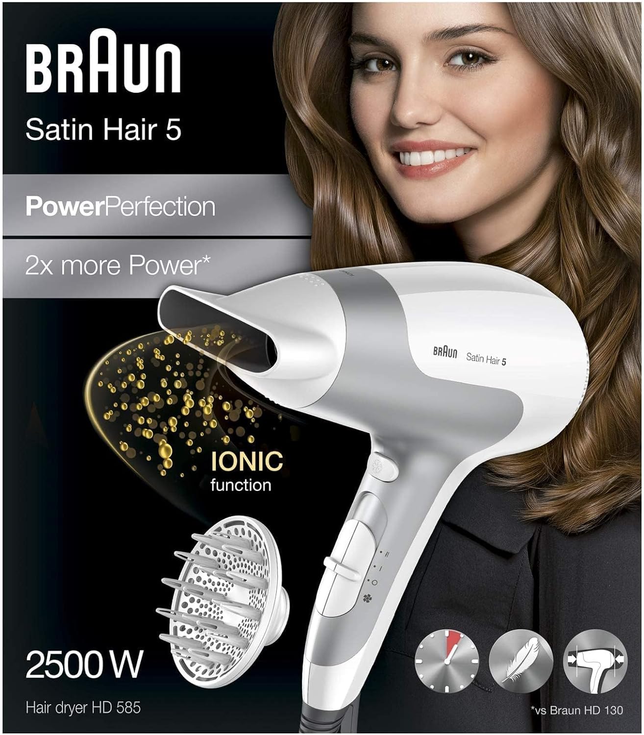 Braun Satin Hair 5 Hd 585 Hair Dryer With Diffuser And Ionic Function