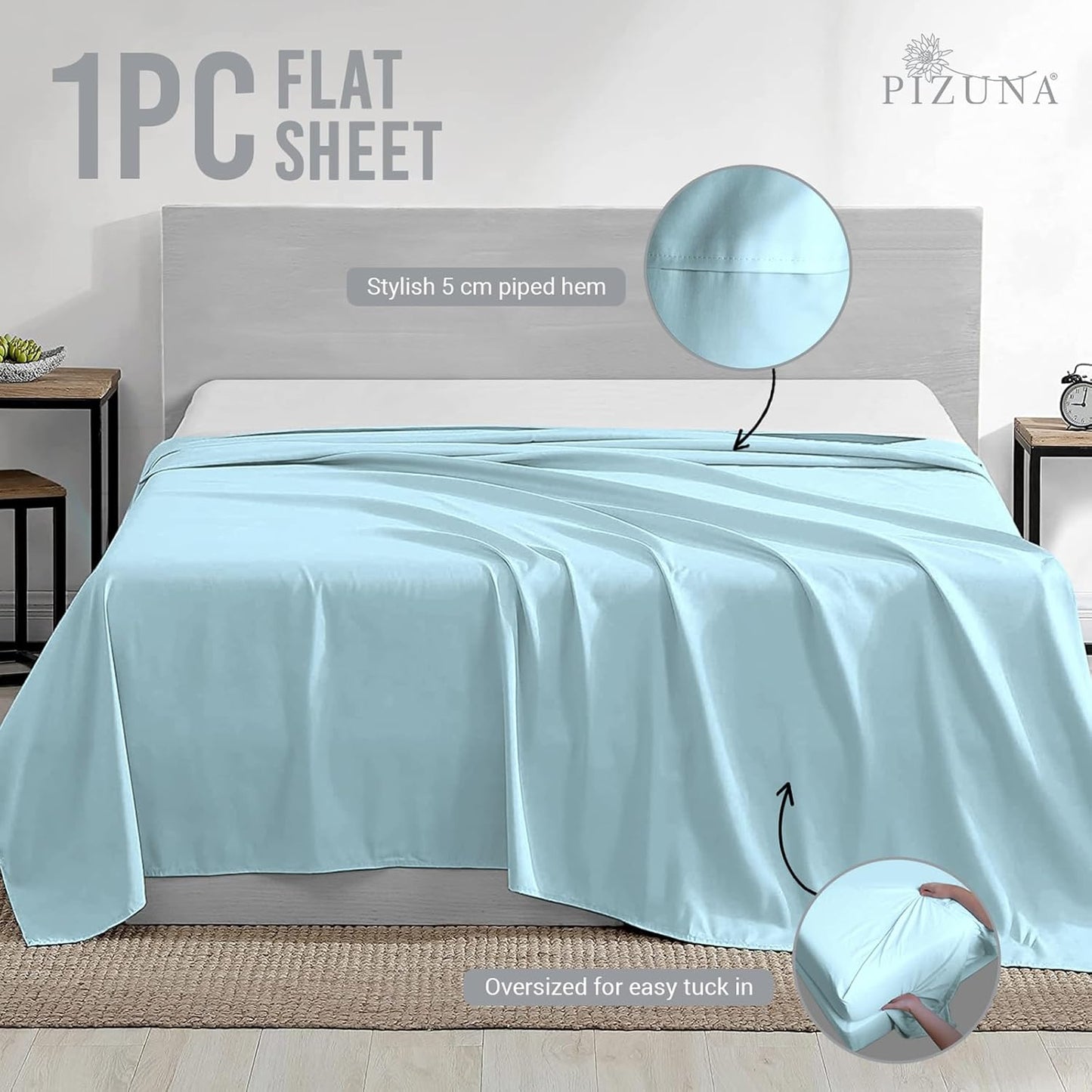 Pizuna Pure 100% Cotton Flat Sheets Only Full Silver (1 PC), 600 Thread Count Long Staple Cotton Crisp Sateen Weave with 4" Hem (Combed Full Flat Sheet Only Cotton)