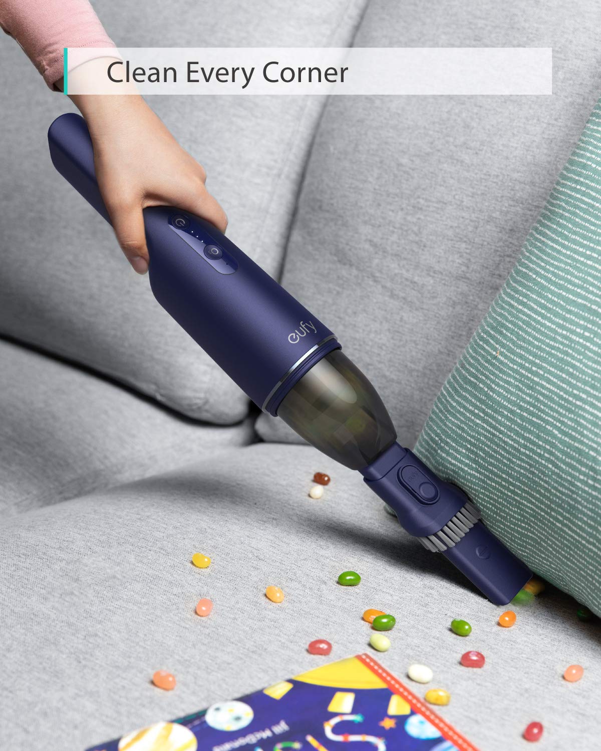 Eufy by Anker, HomeVac H11 Ultra-Lightweight 1.3lbs 5500Pa Suction Power Ozone Purification USB Charging Pure Cordless Handheld Vacuum Cleaner for Home Cleaning (Blue)