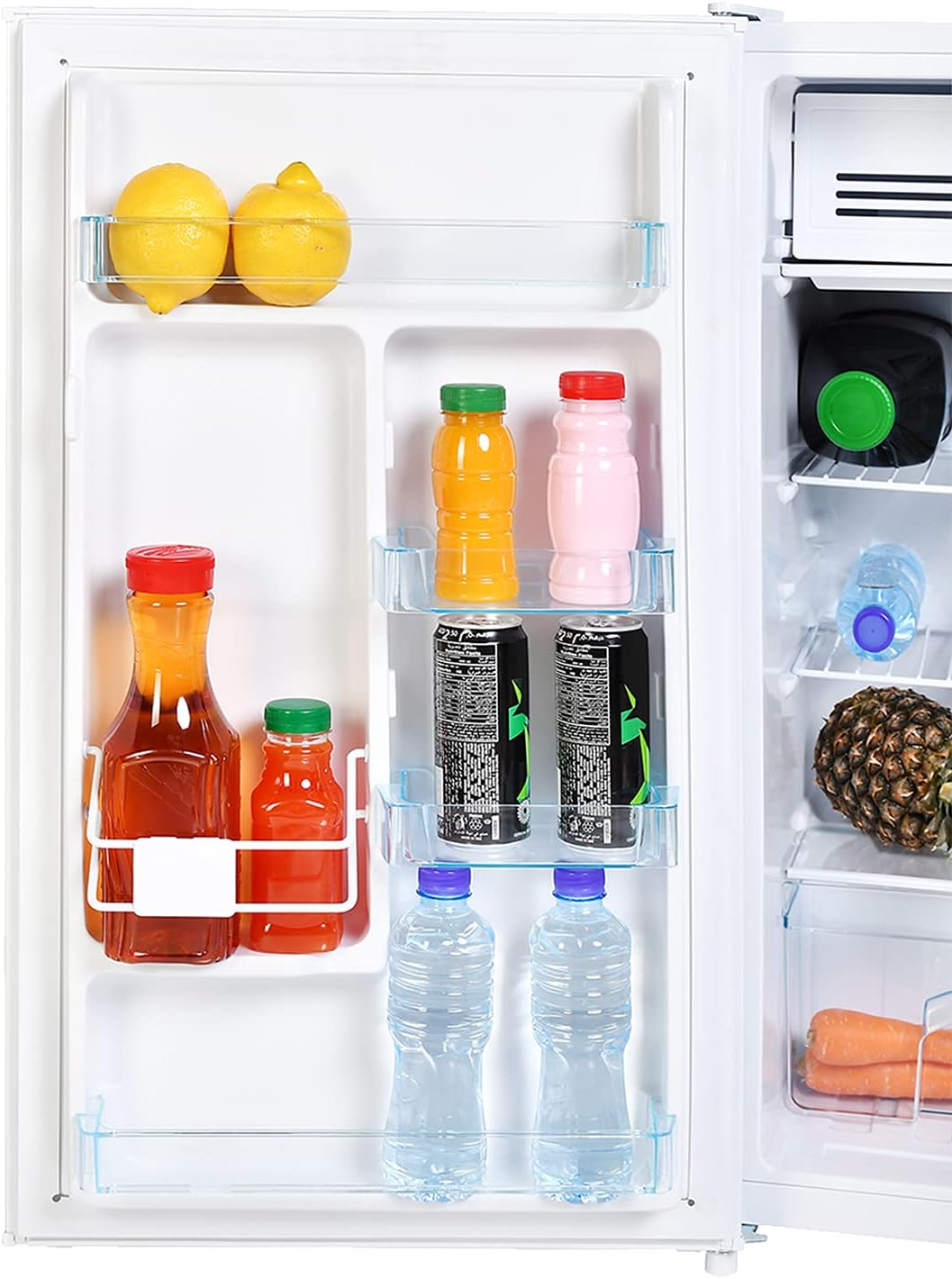 Super General 110 Liter Gross Volume Compact Mini-Refrigerator SGR-131-H, White, Beverage-Fridge with Child Lock, Shelf, Freezer-Box, reversible door, 47.5 x 44.5 x 85 cm