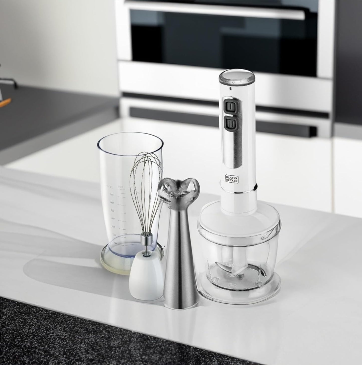 Black & Decker 400W 4 In 1 Stainless Steel Stem Hand Blender With Chopper and Whisk White SB4000-B5,2 years warranty