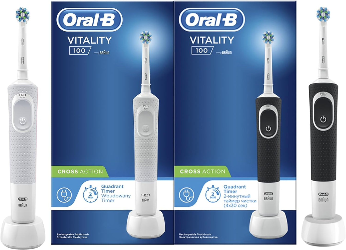 Oral-B Vitality 100 Black Electric Rechargeable Toothbrush, With Uae 3 Pin Plug