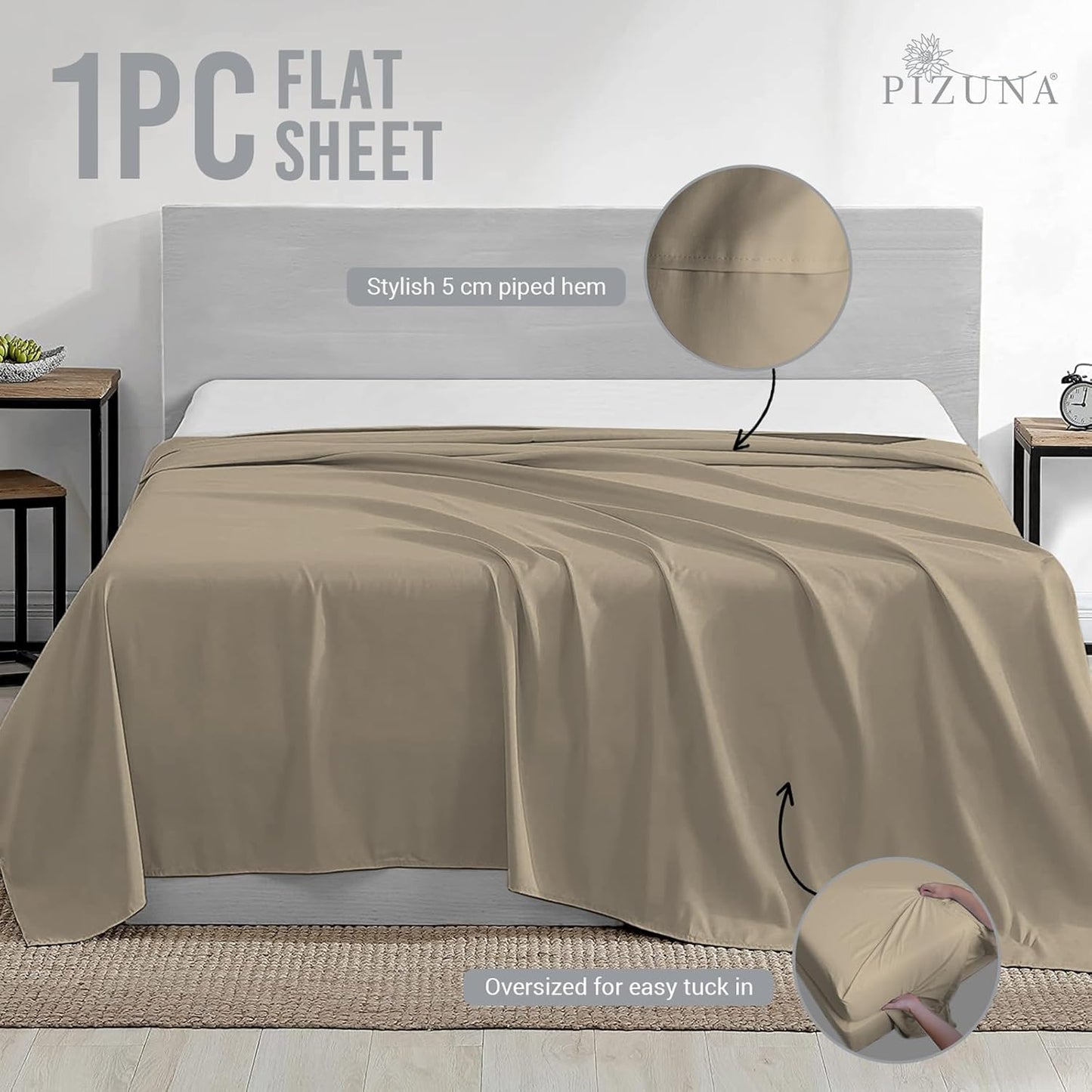 Pizuna Pure 100% Cotton Flat Sheets Only Full Silver (1 PC), 600 Thread Count Long Staple Cotton Crisp Sateen Weave with 4" Hem (Combed Full Flat Sheet Only Cotton)