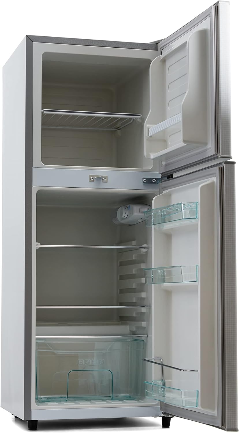 Nikai 170L Gross/112L Net, Double Door Refrigerator with Vegetable Crisper & Adjustable Glass Shelves, Defrosting & Temperature Control, Ideal for Kitchen, Bedroom, Office & Hotels - NRF170DN3M Silver