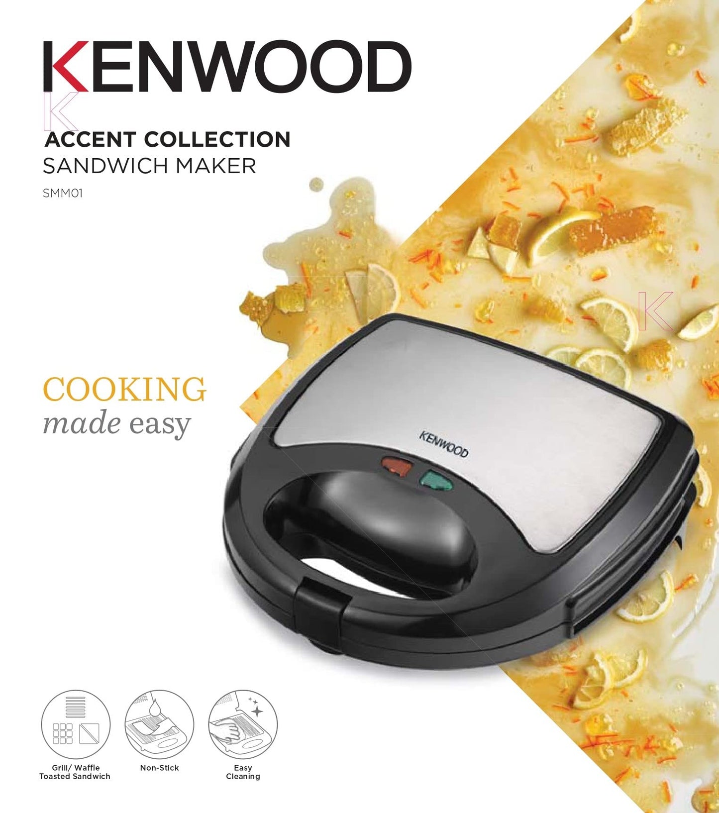 KENWOOD 3-in-1 Sandwich Maker, Waffle Maker & Grill with 3 Sets of Non Stick Multifunctional Plates for Grilling, Toasted Sandwiches and Waffles SMM02.000SI Silver/Black