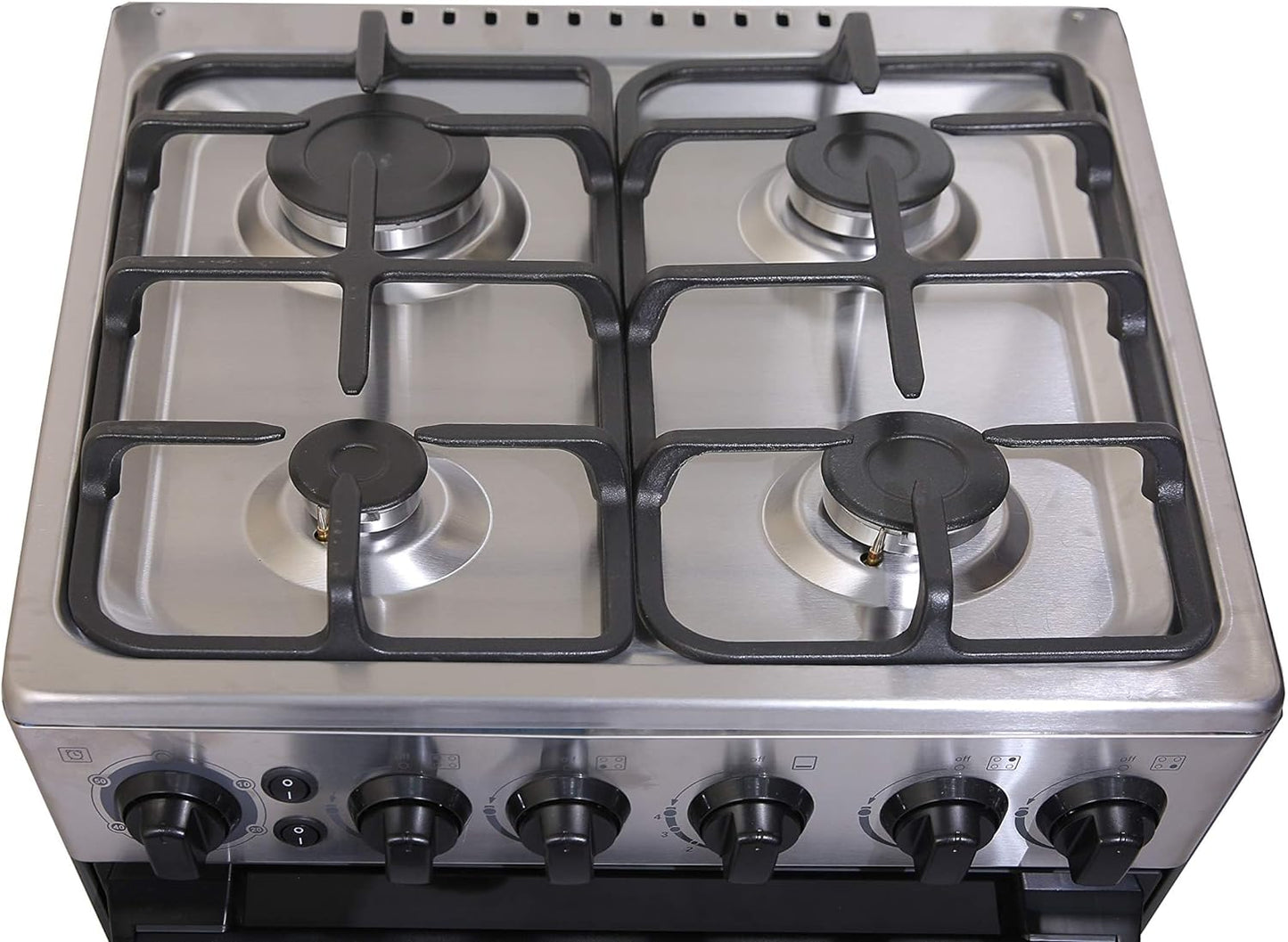 Midea 49.5x55.6x85 cm, Freestanding Cooker, Full Gas Cooking Range With 4 Burners, Stainless Steel, Automatic Ignition & Full Safety, Cast Iron Pan Support, Mechanical Timer, Heat Resistant Knobs