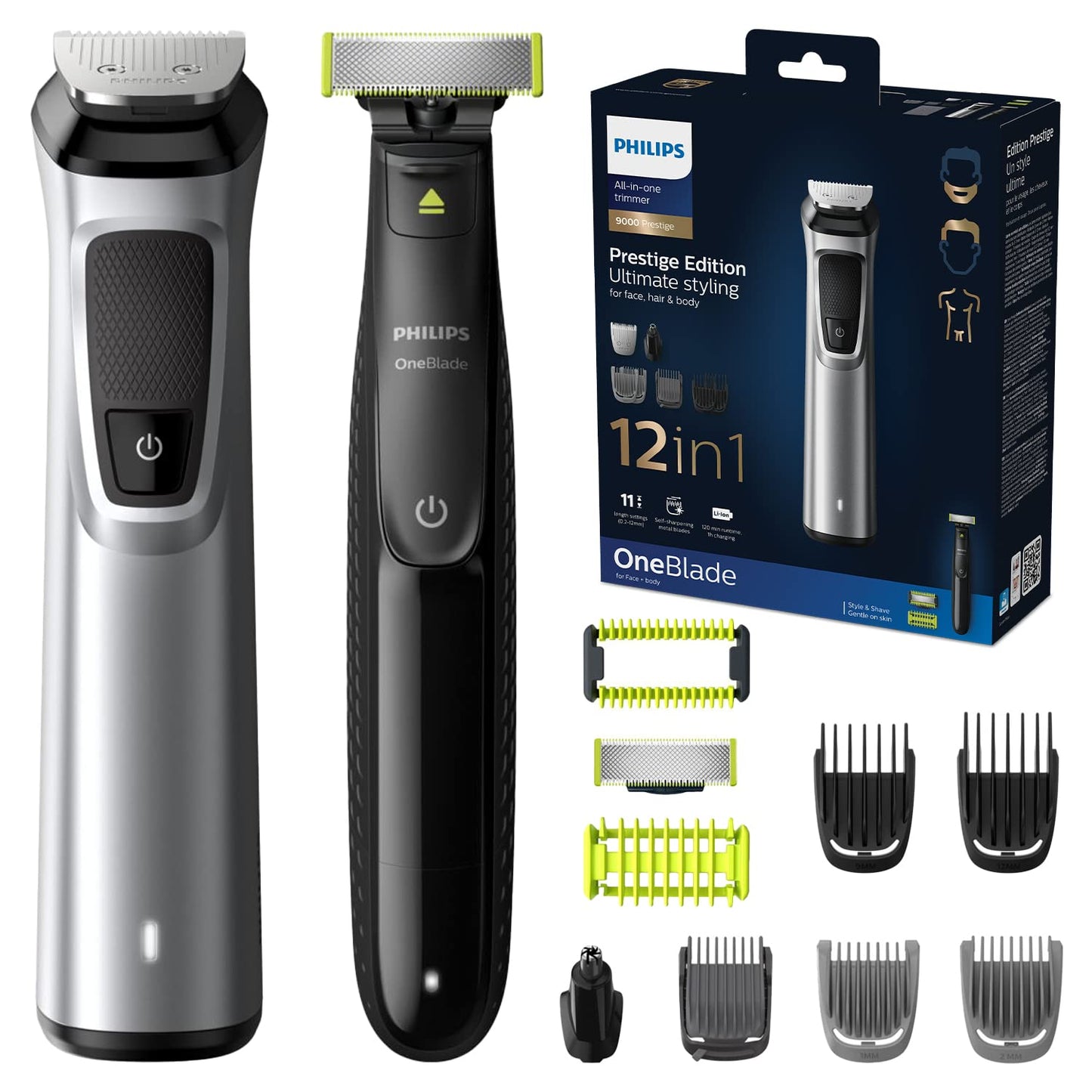 Philips Multigroom Series 3000 for Face, 6-in-1 Grooming Kit for beard, moustache, nose & ear hair, cordless, 60 min runtime, 16h full charging time, MG3710/33,Black