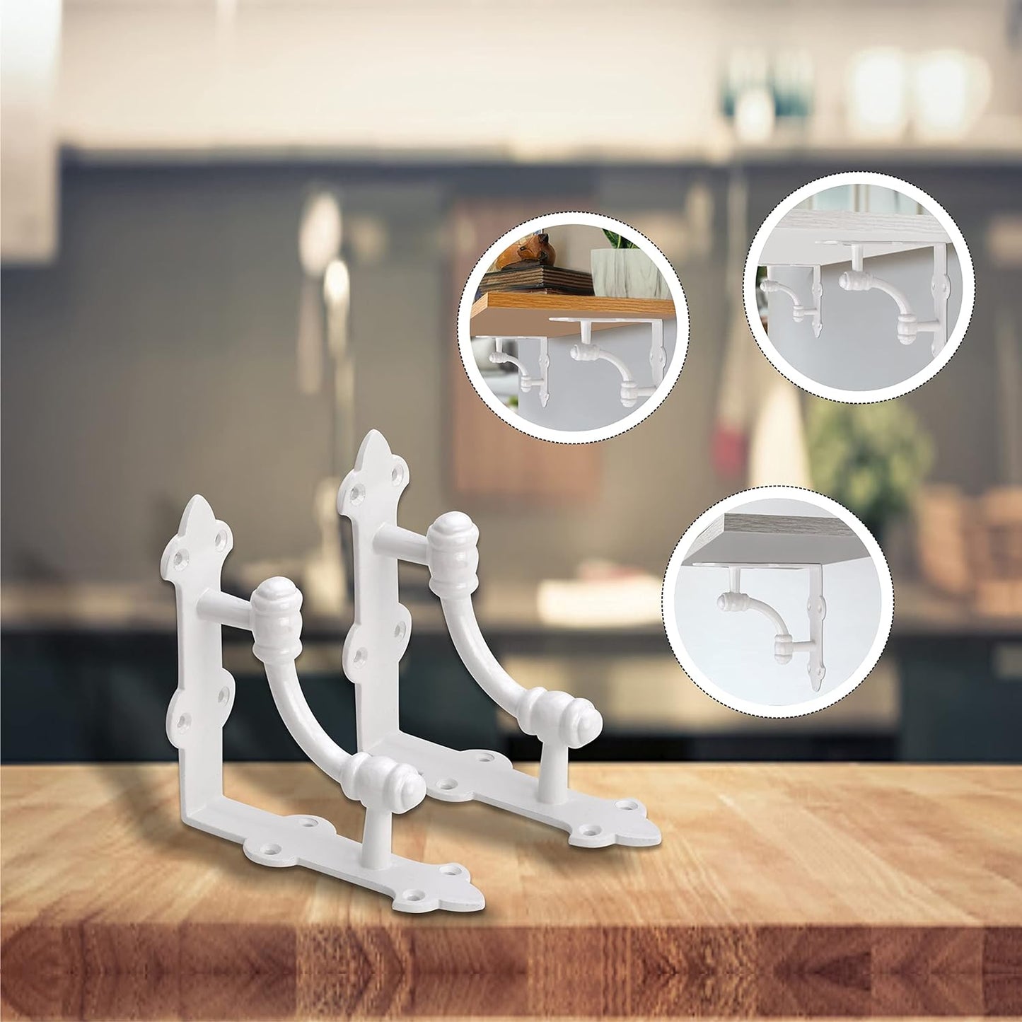 Wall Shelf Brackets, 9.25 inches, Set of 4 Ornate Pattern in White Finish Bracket, Includes Mounting Hardware