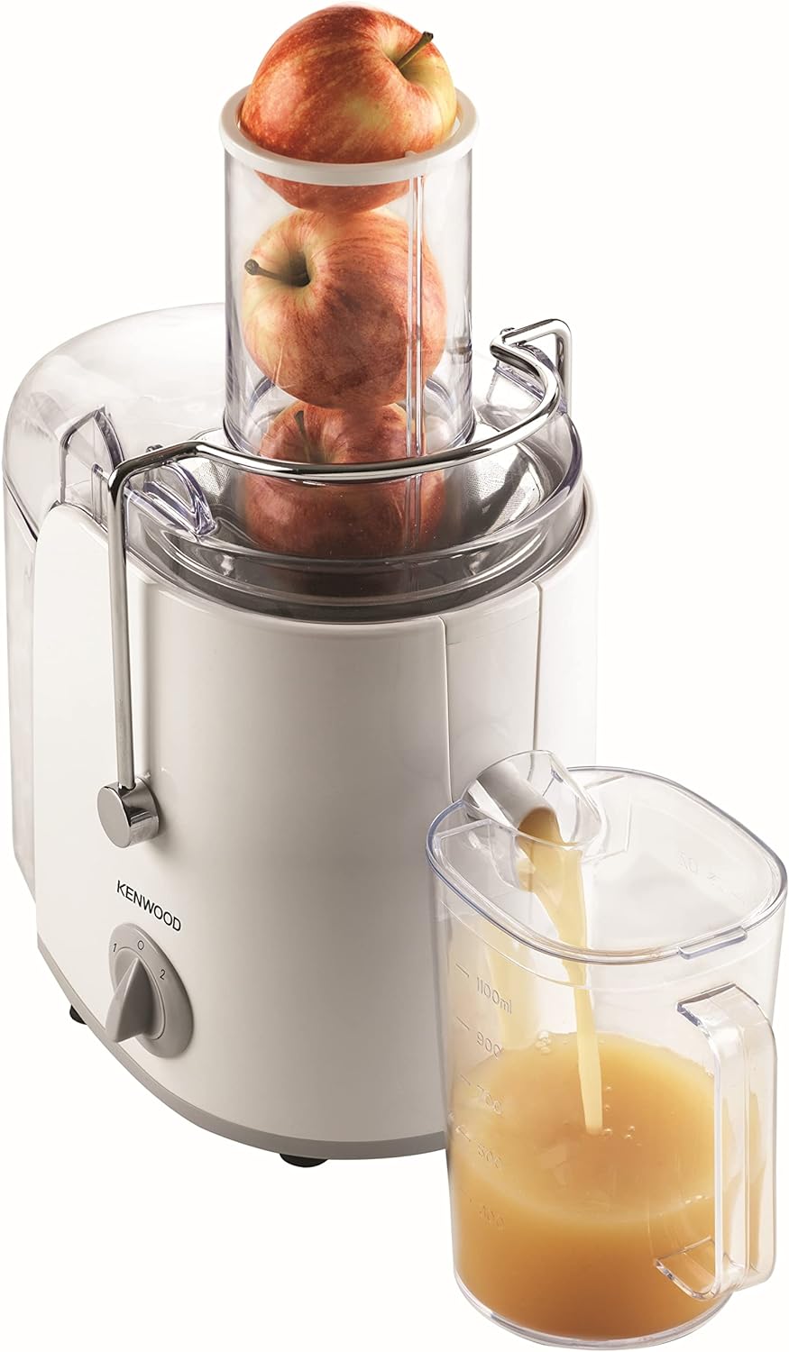 KENWOOD Juicer 800W Juice Extractor with 75mm Wide Feed Tube, 2 Speed, Transparent Juice Jug, Pulp Container, Anti Drip for Home, Office, Restaurant & Cafeteria JEP02.A0WH White