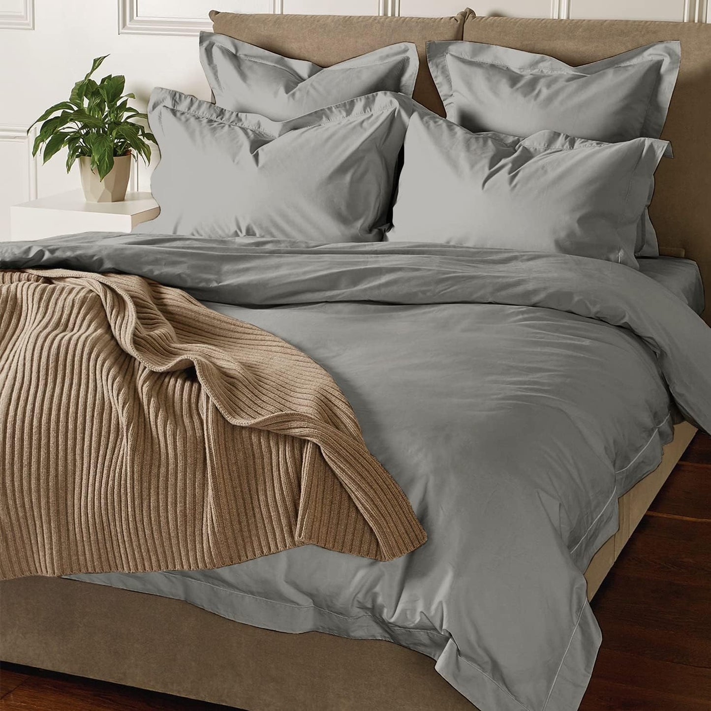 Pizuna Pure 100% Cotton Queen Duvet Cover Set, 800 Thread Count Long Staple Cotton Thick Sateen Weave with Button Closure (Combed Baby Blue Cotton Duvet Cover Queen)