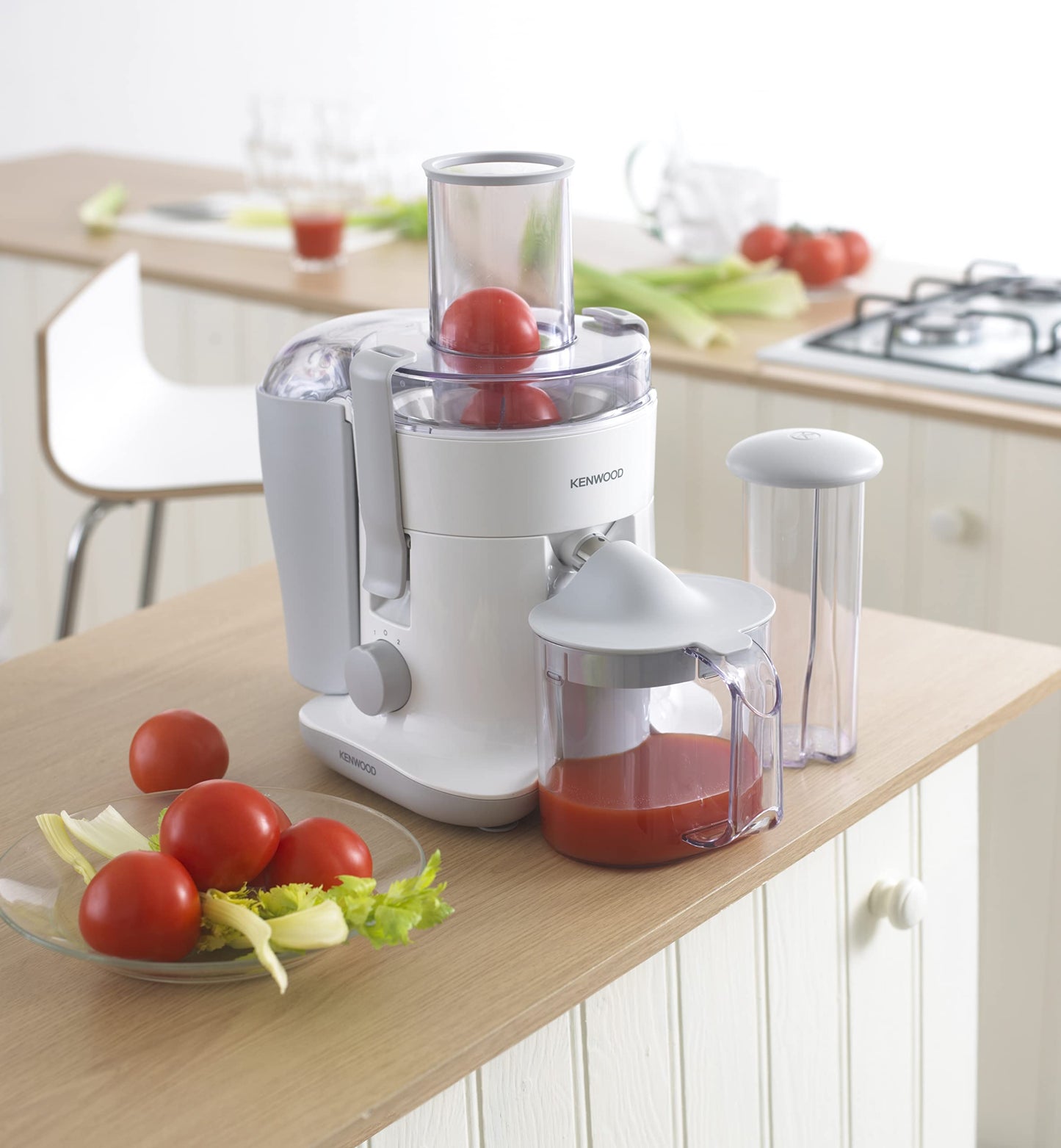 KENWOOD Juicer 800W Juice Extractor with 75mm Wide Feed Tube, 2 Speed, Transparent Juice Jug, Pulp Container, Anti Drip for Home, Office, Restaurant & Cafeteria JEP02.A0WH White